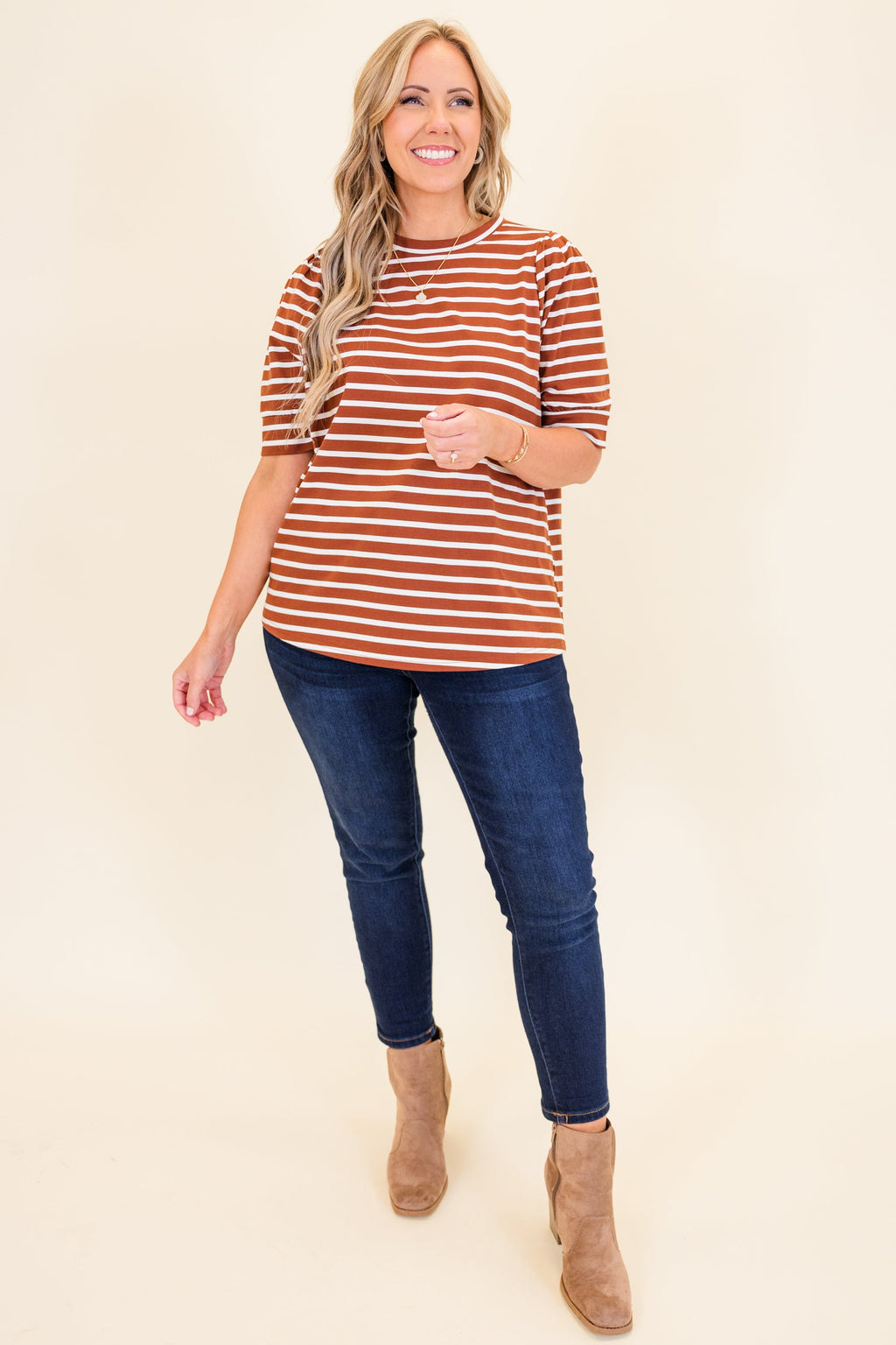 Signature Stripes Top, Burgundy-White