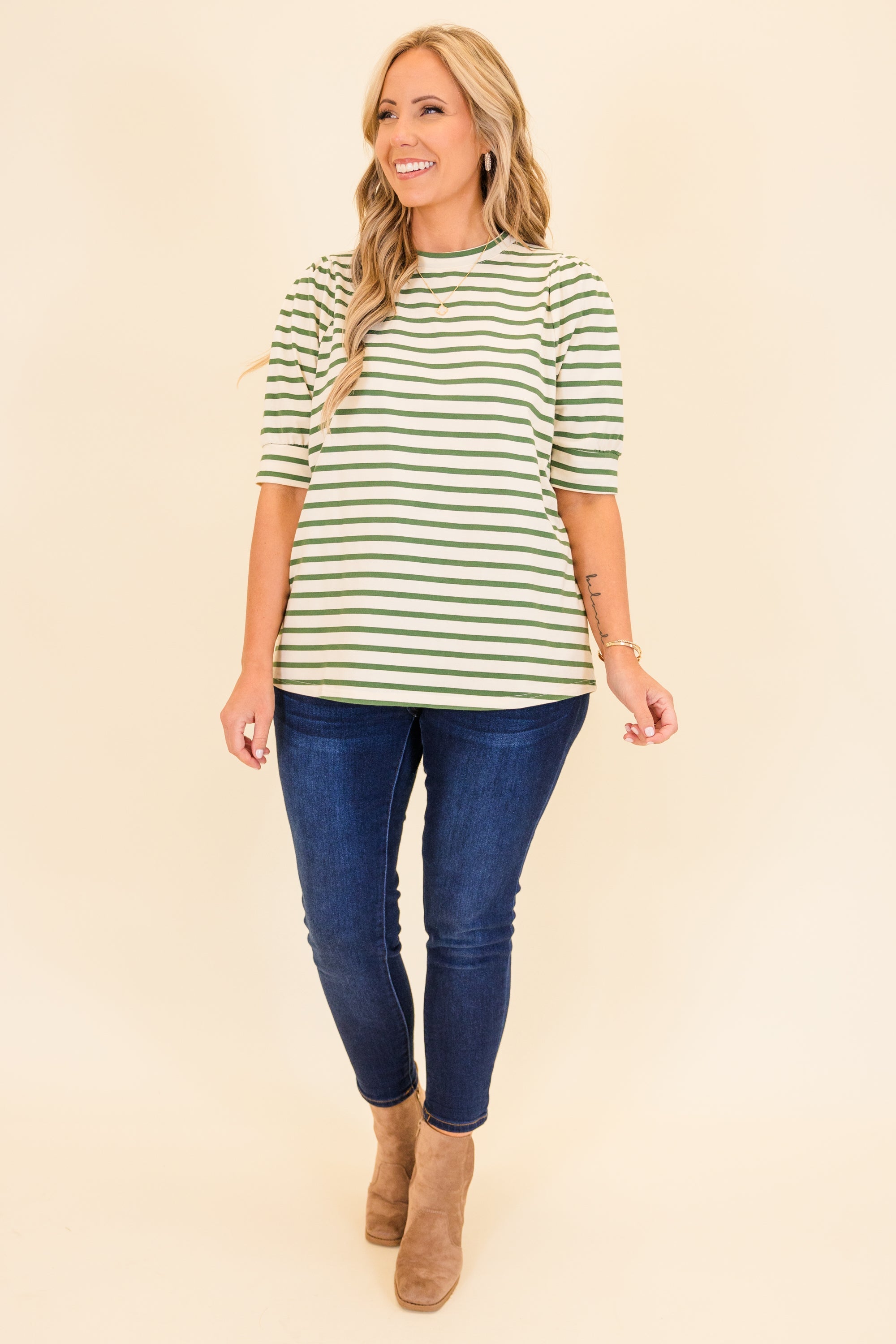 Signature Stripes Top, Green-White