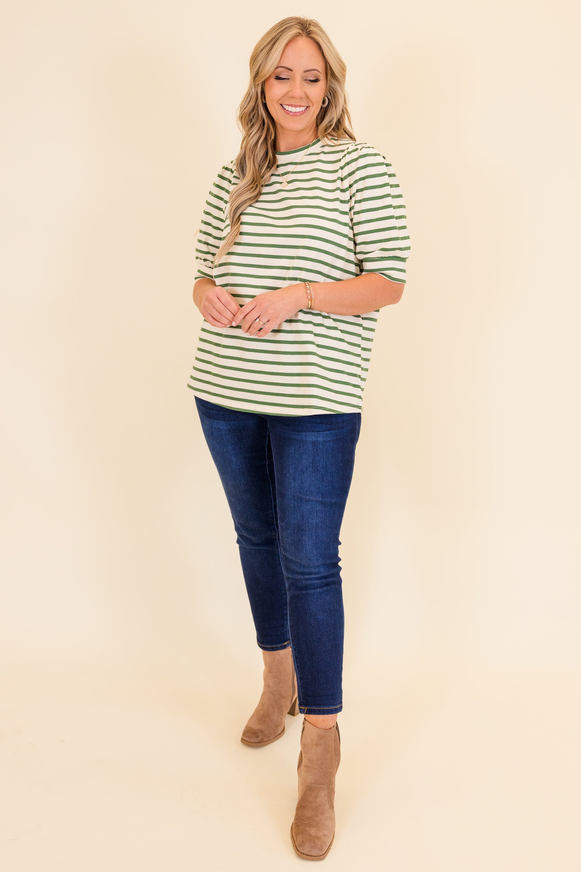 Signature Stripes Top, Green-White