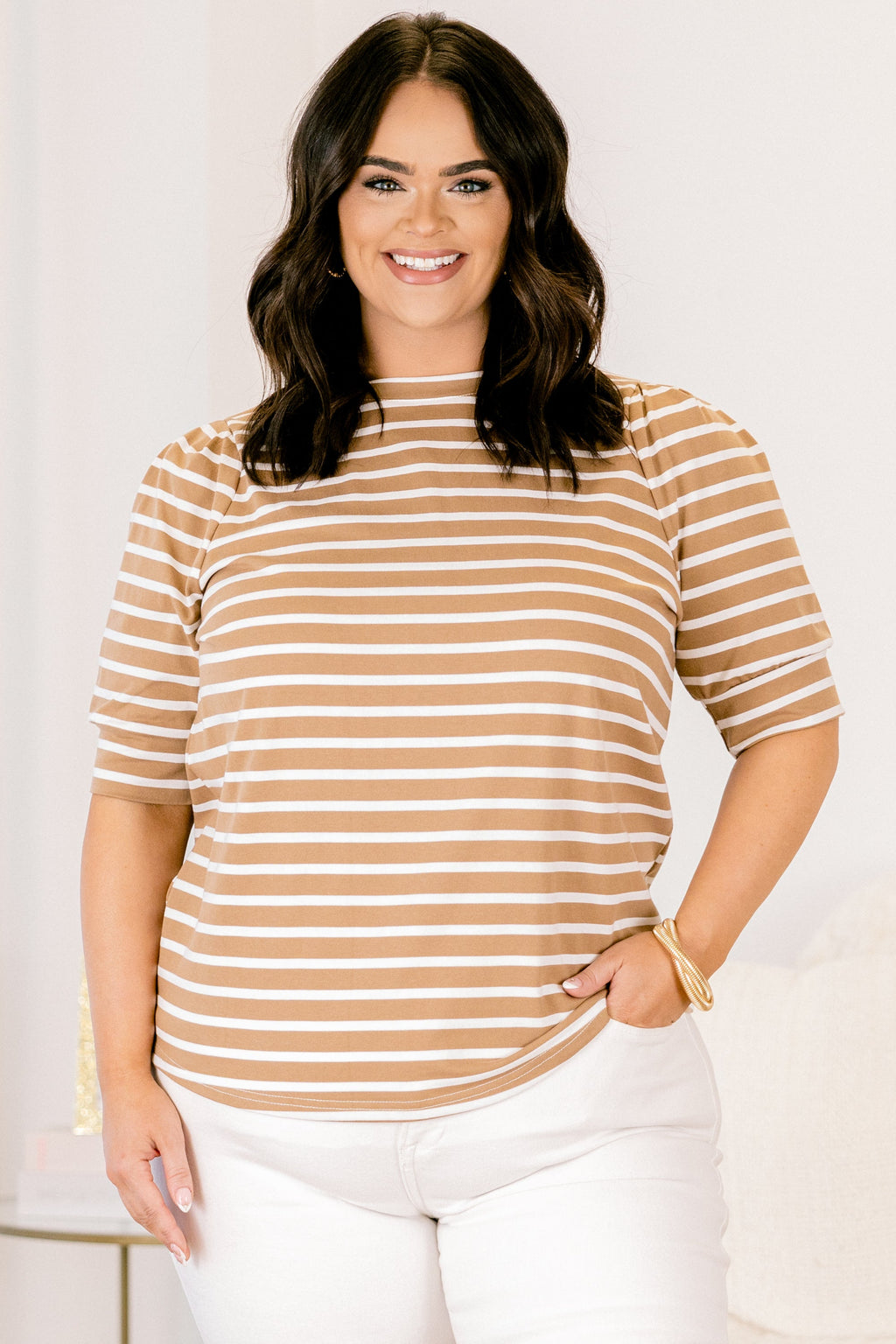 Signature Stripes Top, Mocha