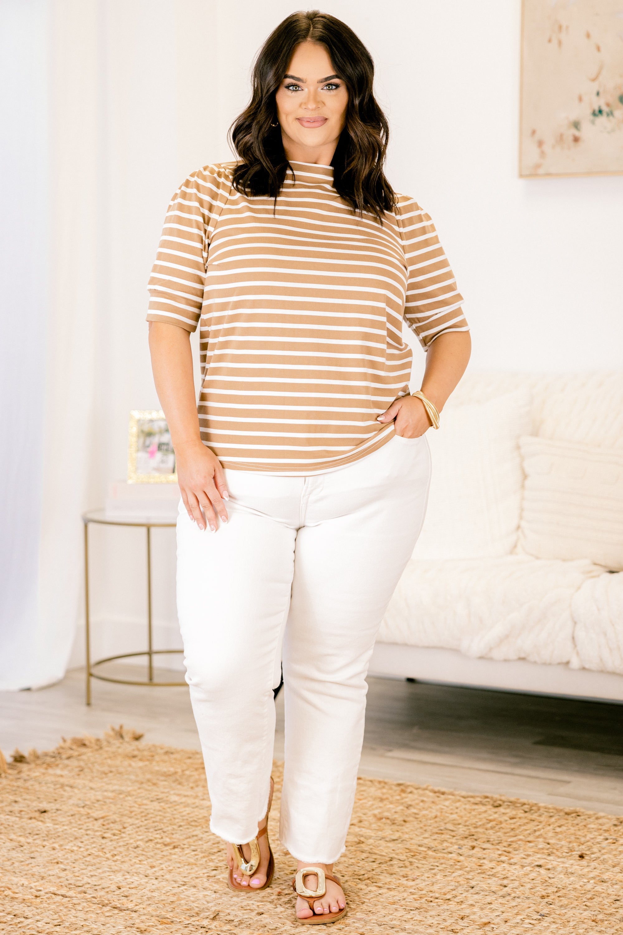 Signature Stripes Top, Mocha