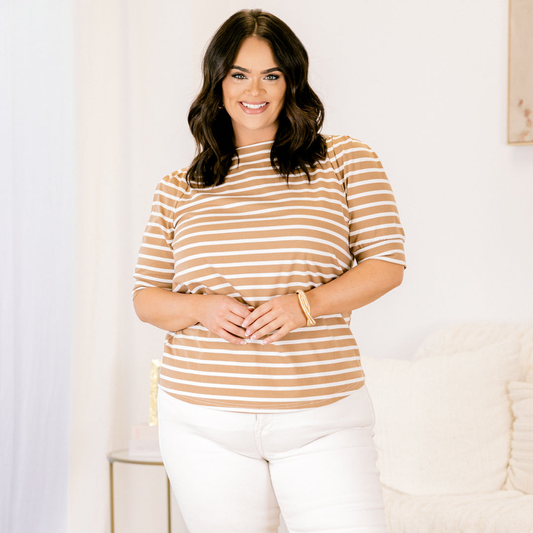 Signature Stripes Top, Mocha