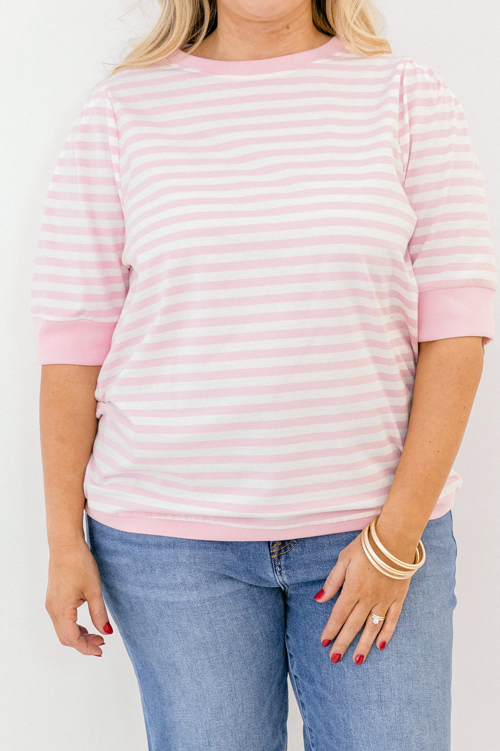 Signature Stripes Top, Pink-White