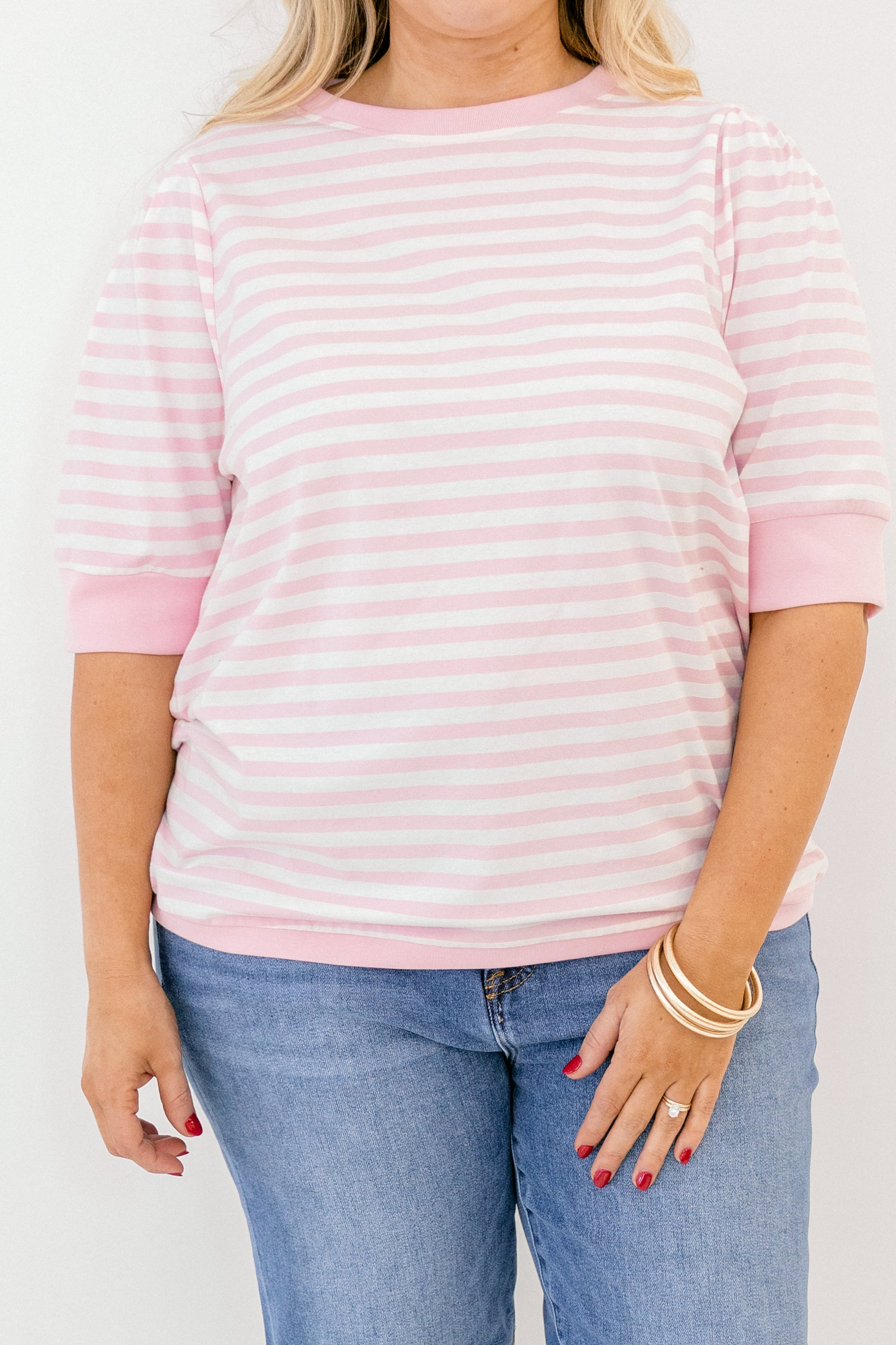 Signature Stripes Top, Pink-White