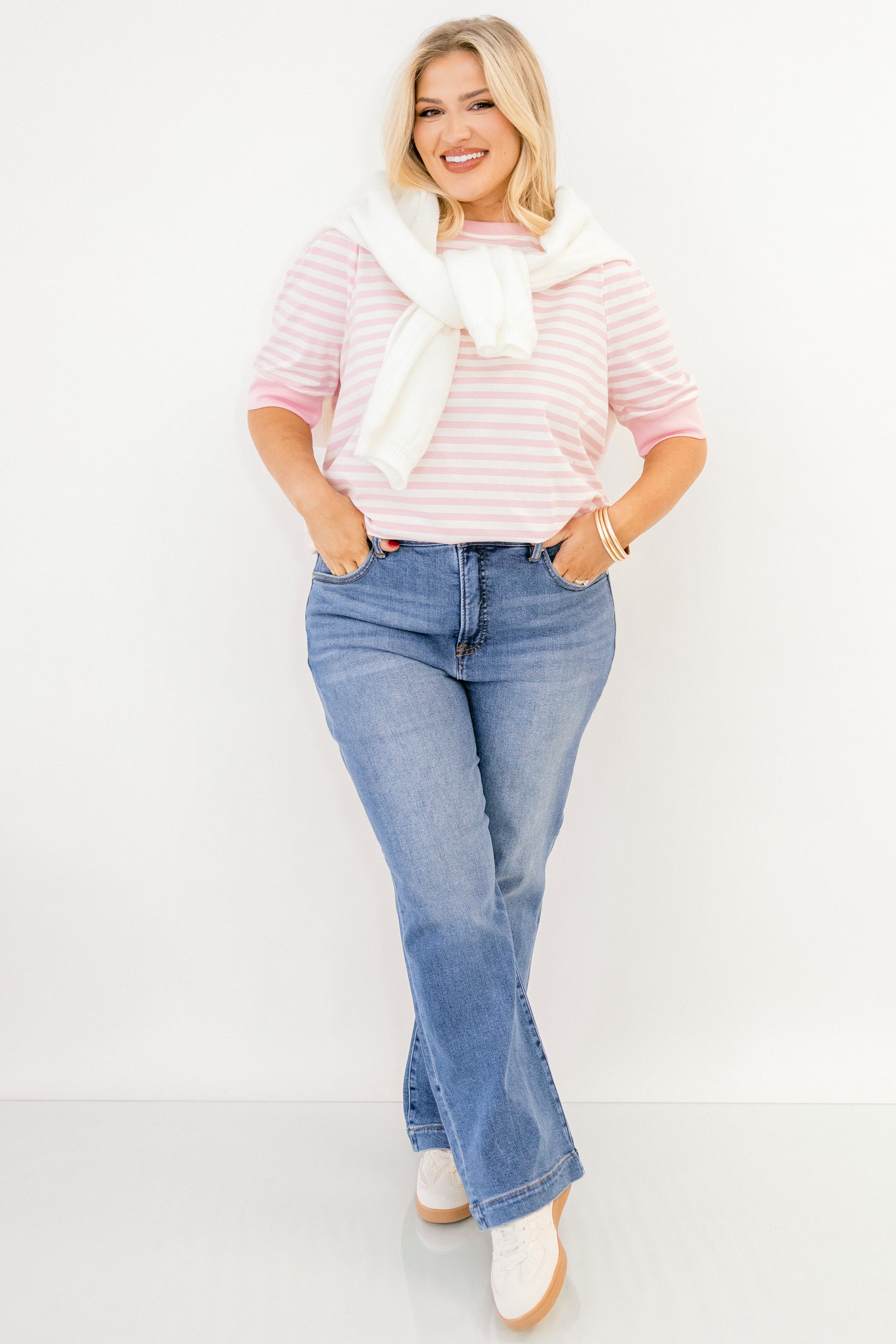 Signature Stripes Top, Pink-White