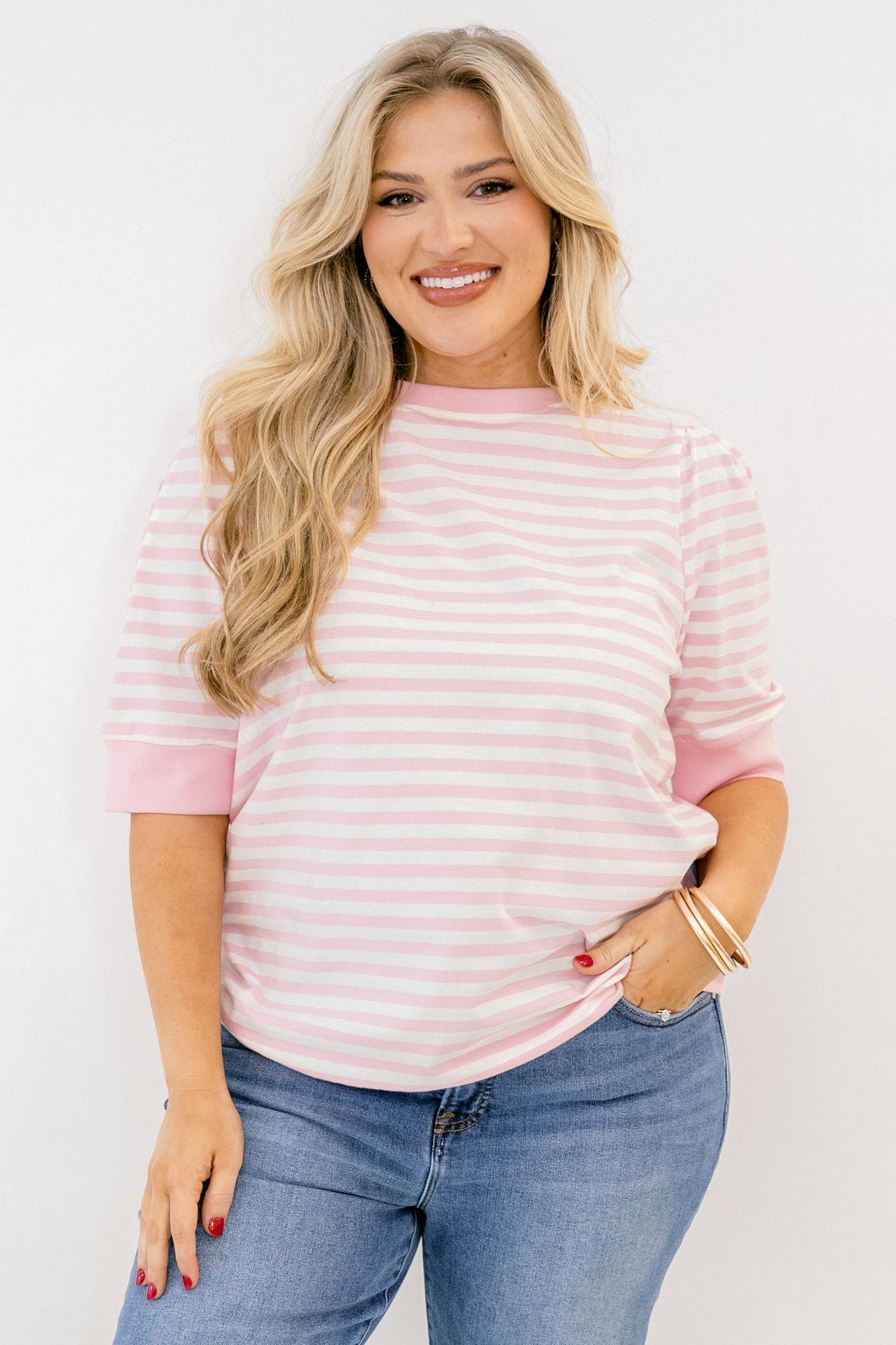 Signature Stripes Top, Pink-White