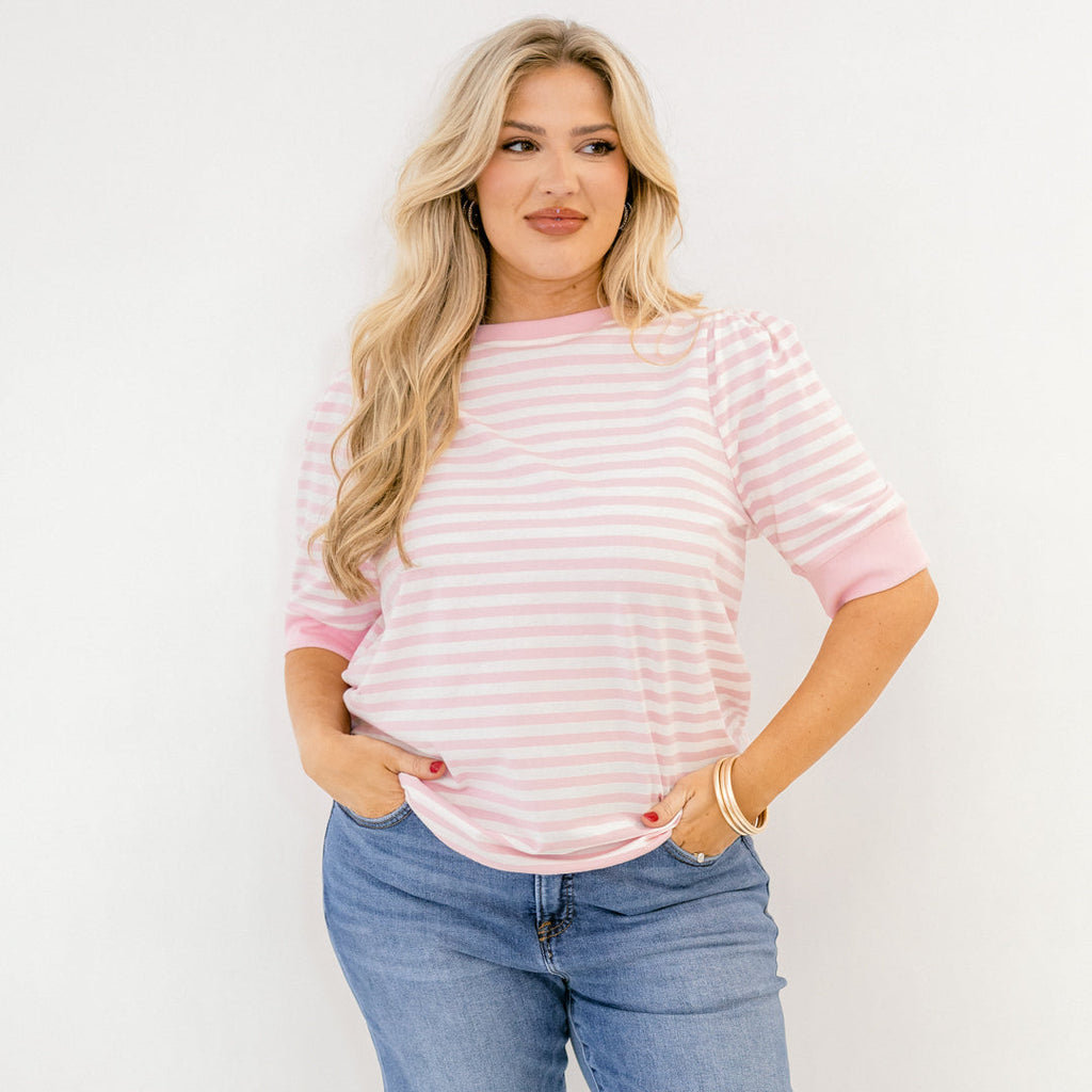 Signature Stripes Top, Pink-White