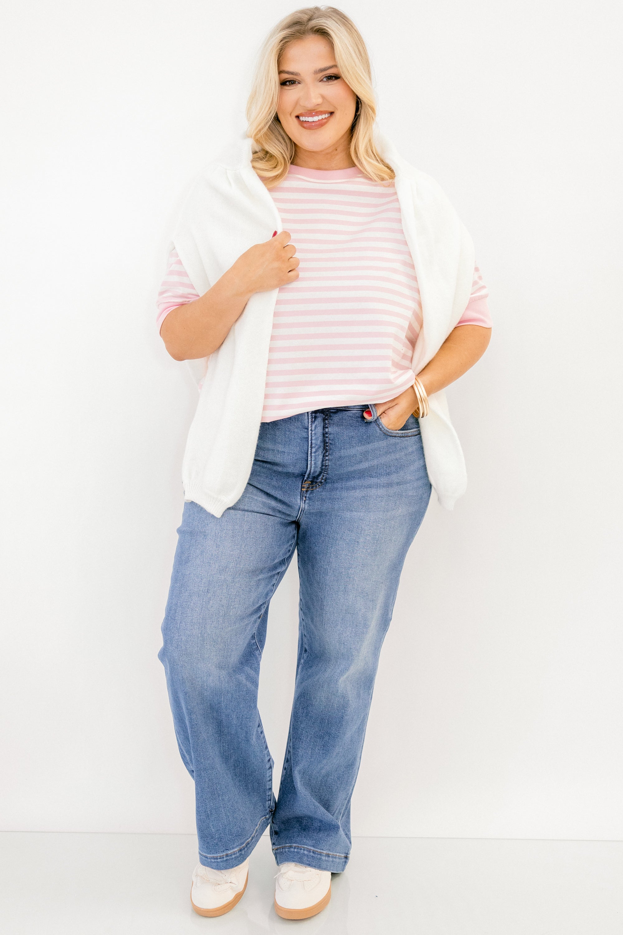 Signature Stripes Top, Pink-White