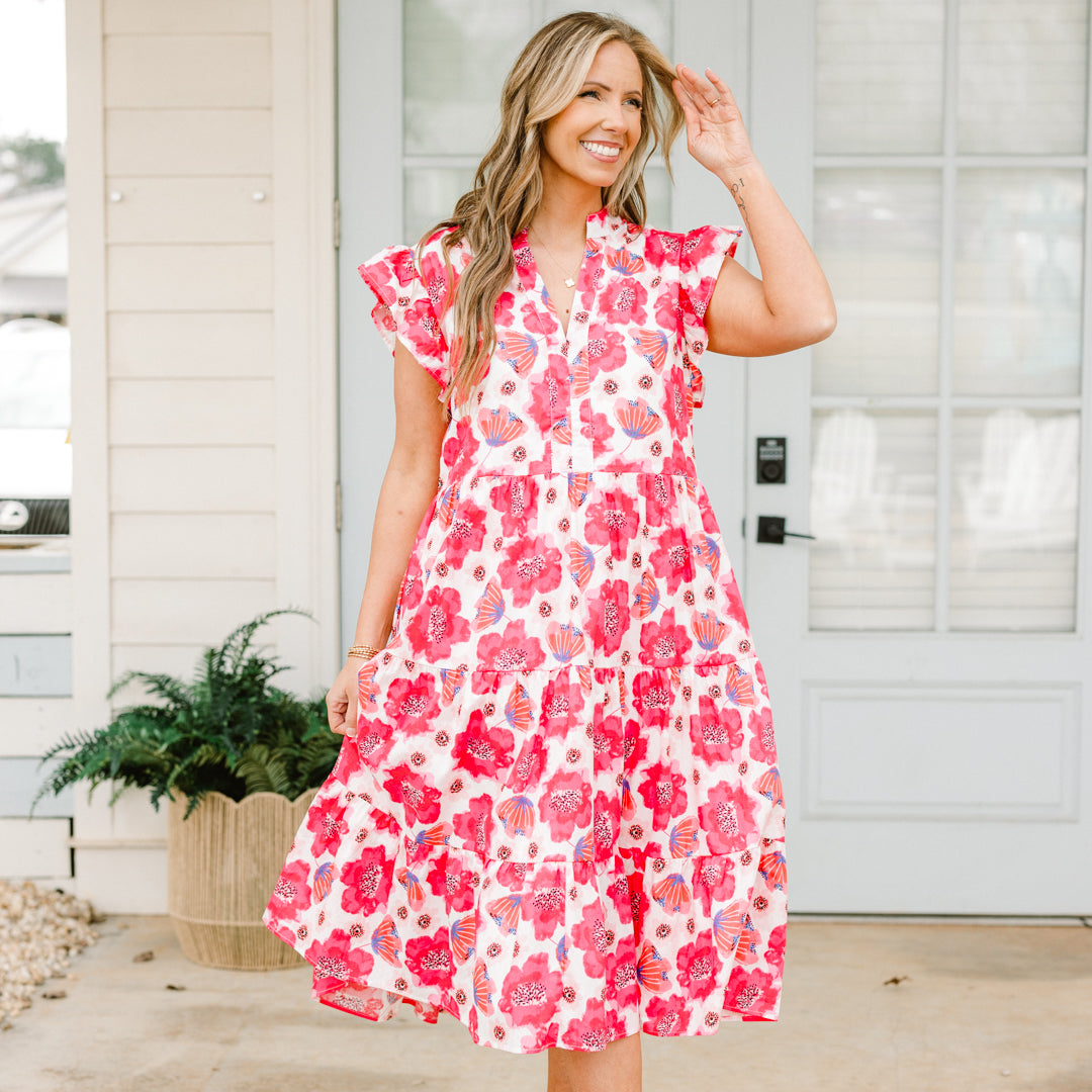 Simply The Vibe Midi Dress, Fuchsia
