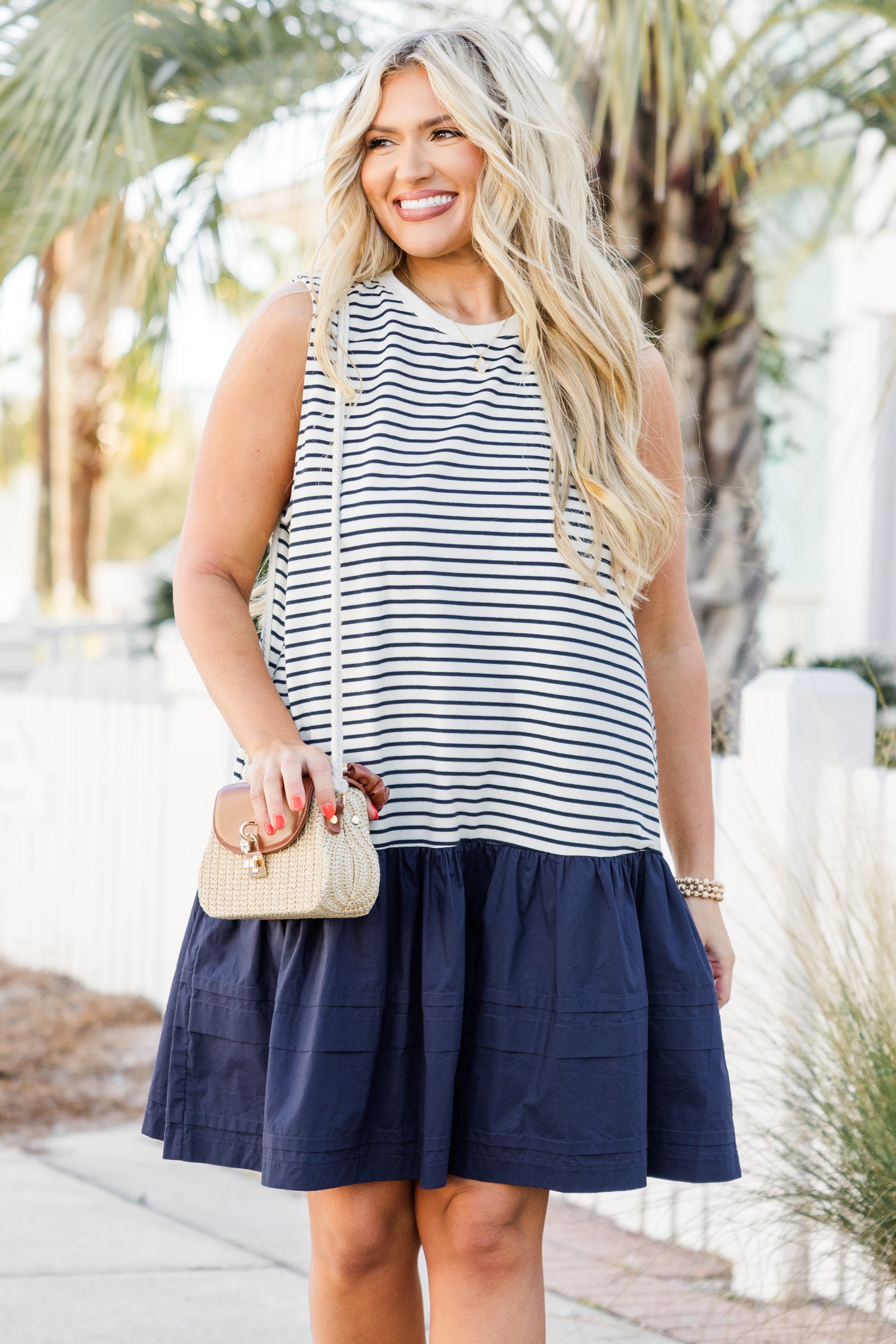 Sleepless Stripes Dress, Navy