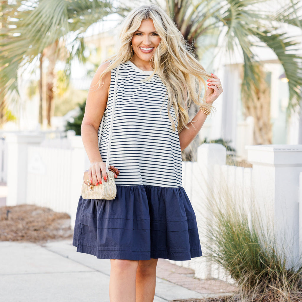 Sleepless Stripes Dress, Navy