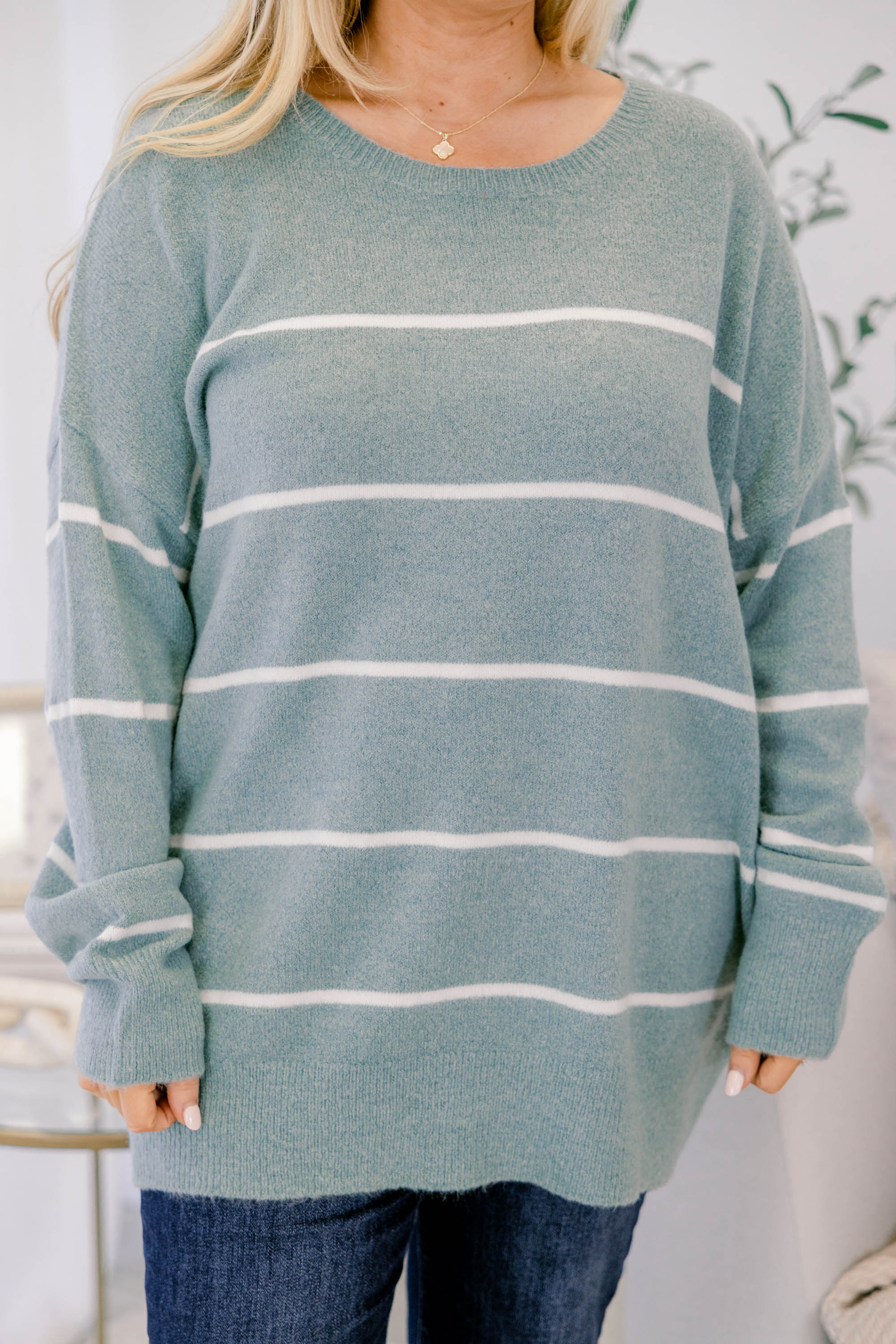 Slumber Party Sweater, Sage-White