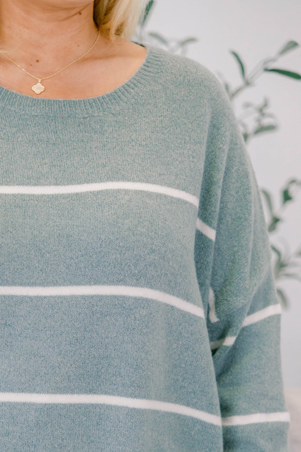 Slumber Party Sweater, Sage-White