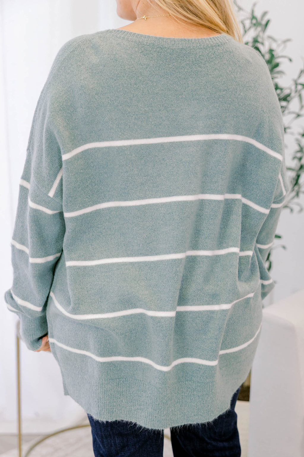 Slumber Party Sweater, Sage-White