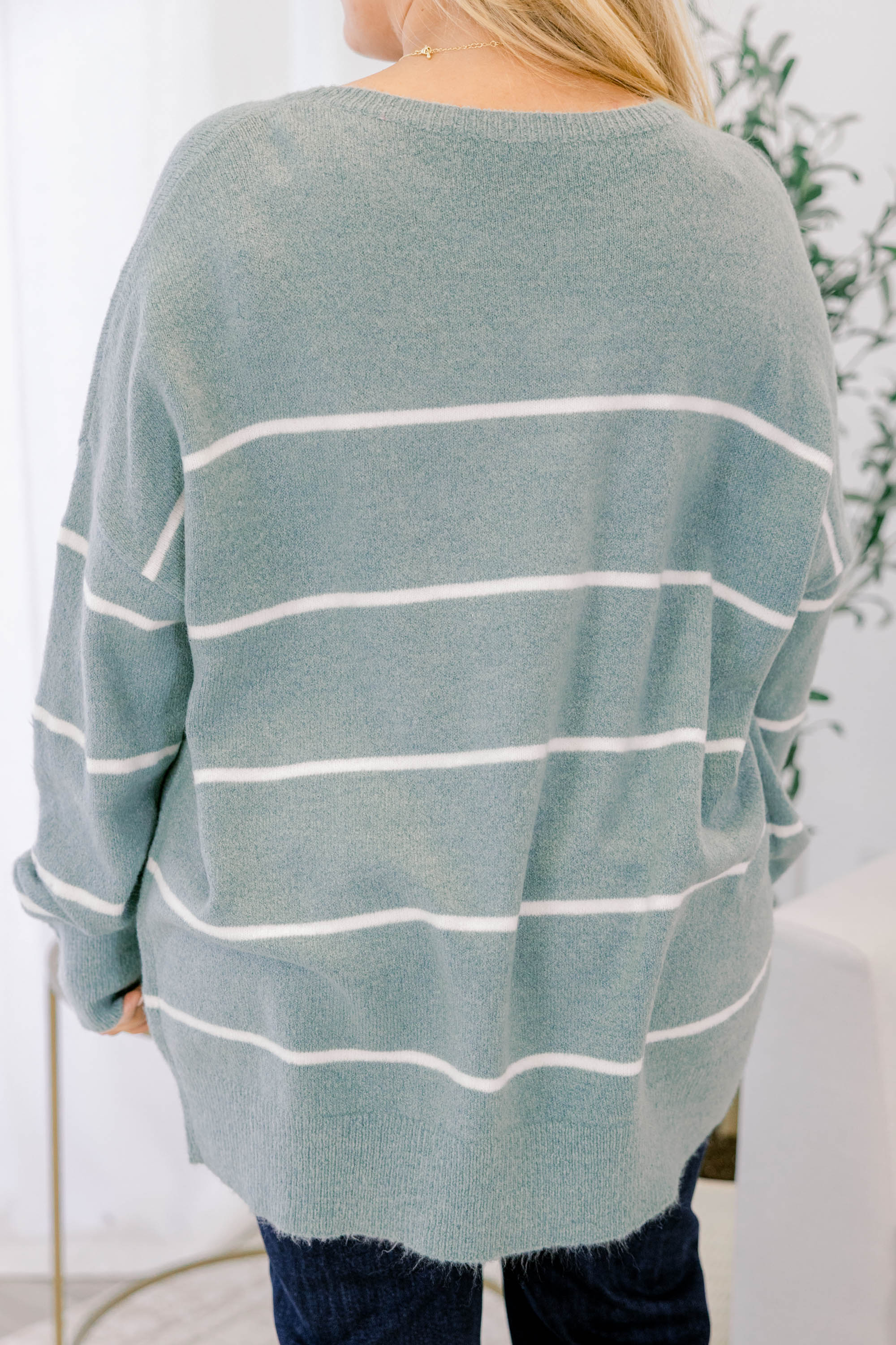 Slumber Party Sweater, Sage-White