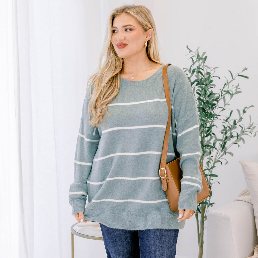 Slumber Party Sweater, Sage-White
