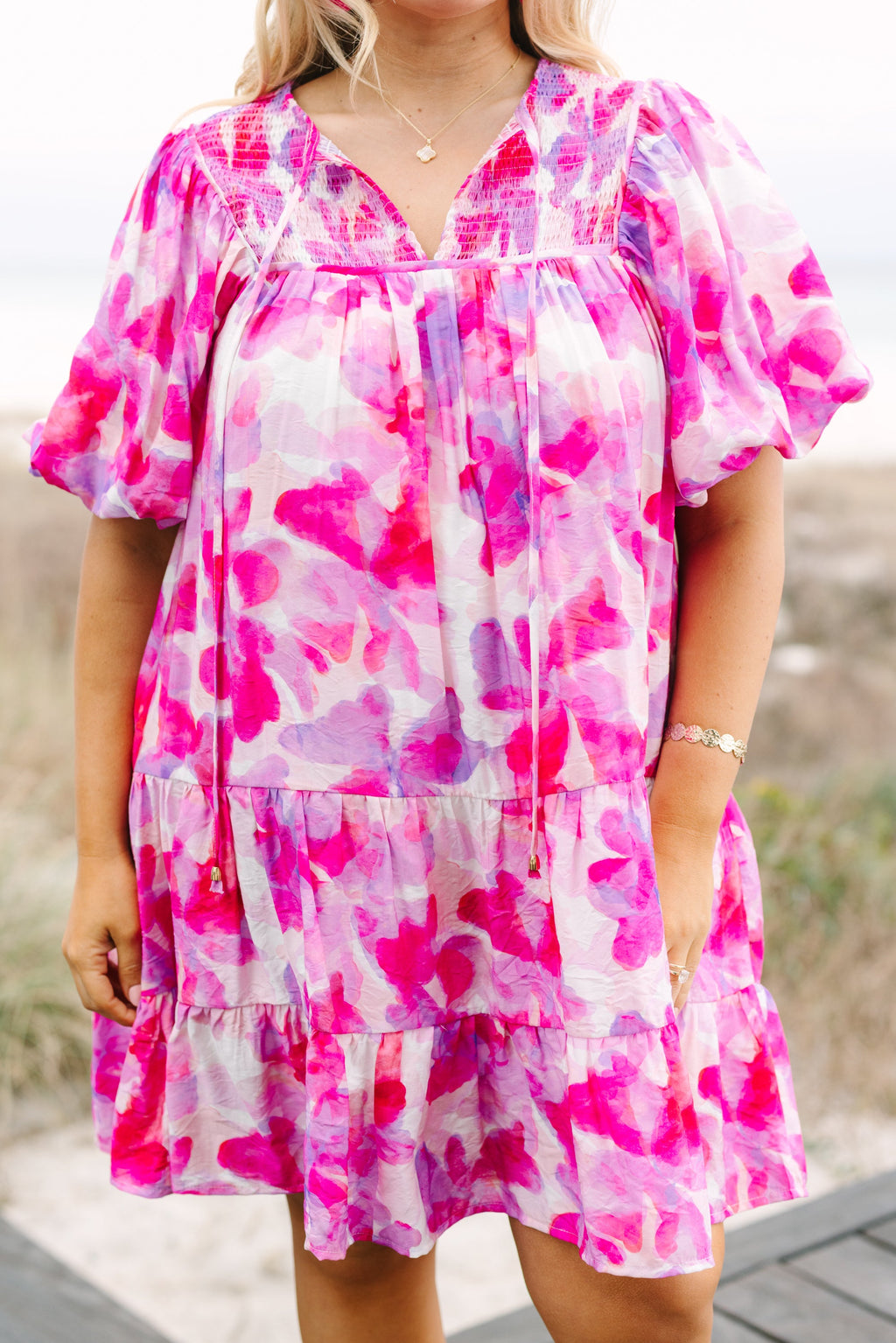 Something Good Dress, Fuchsia Watercolor