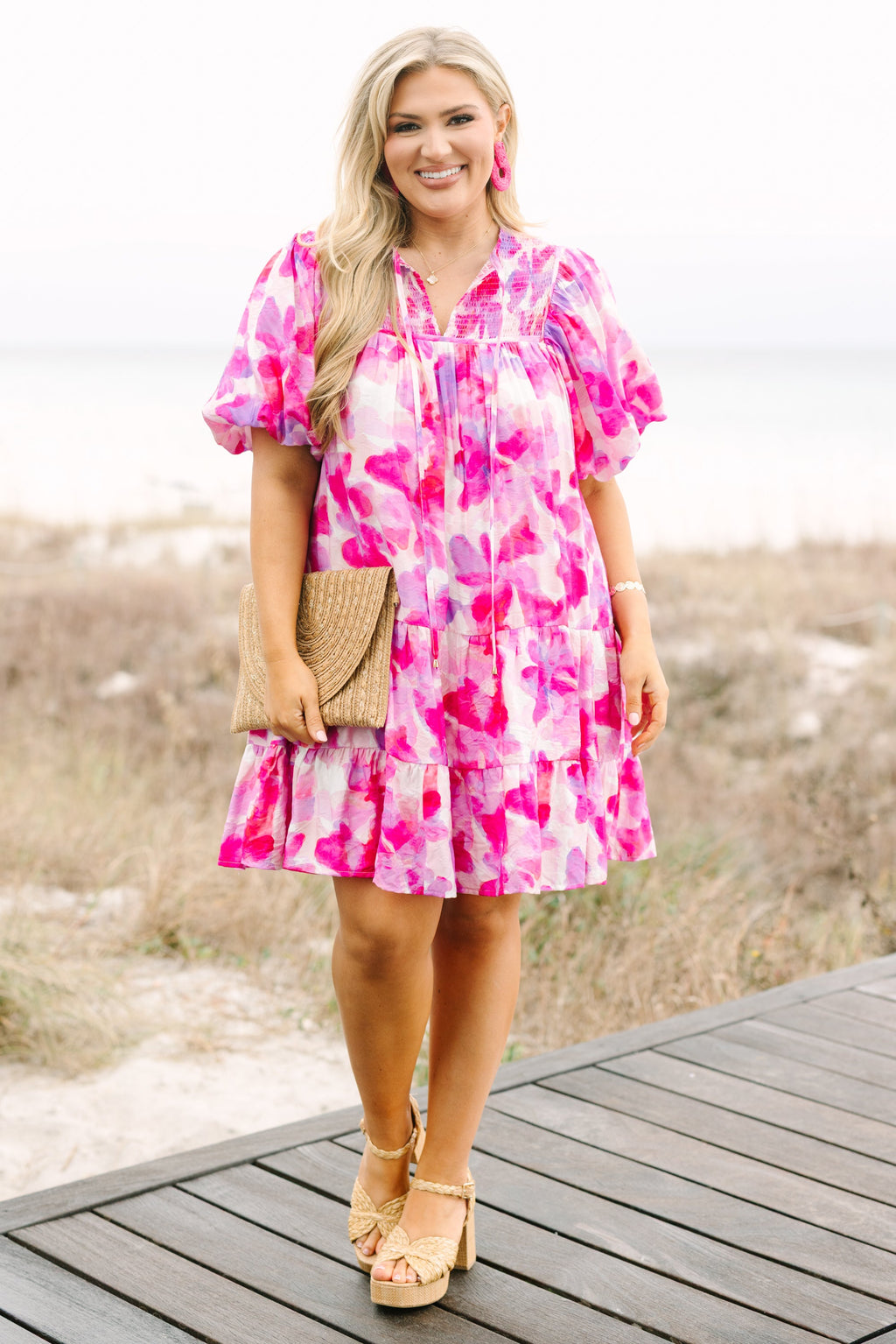 Something Good Dress, Fuchsia Watercolor