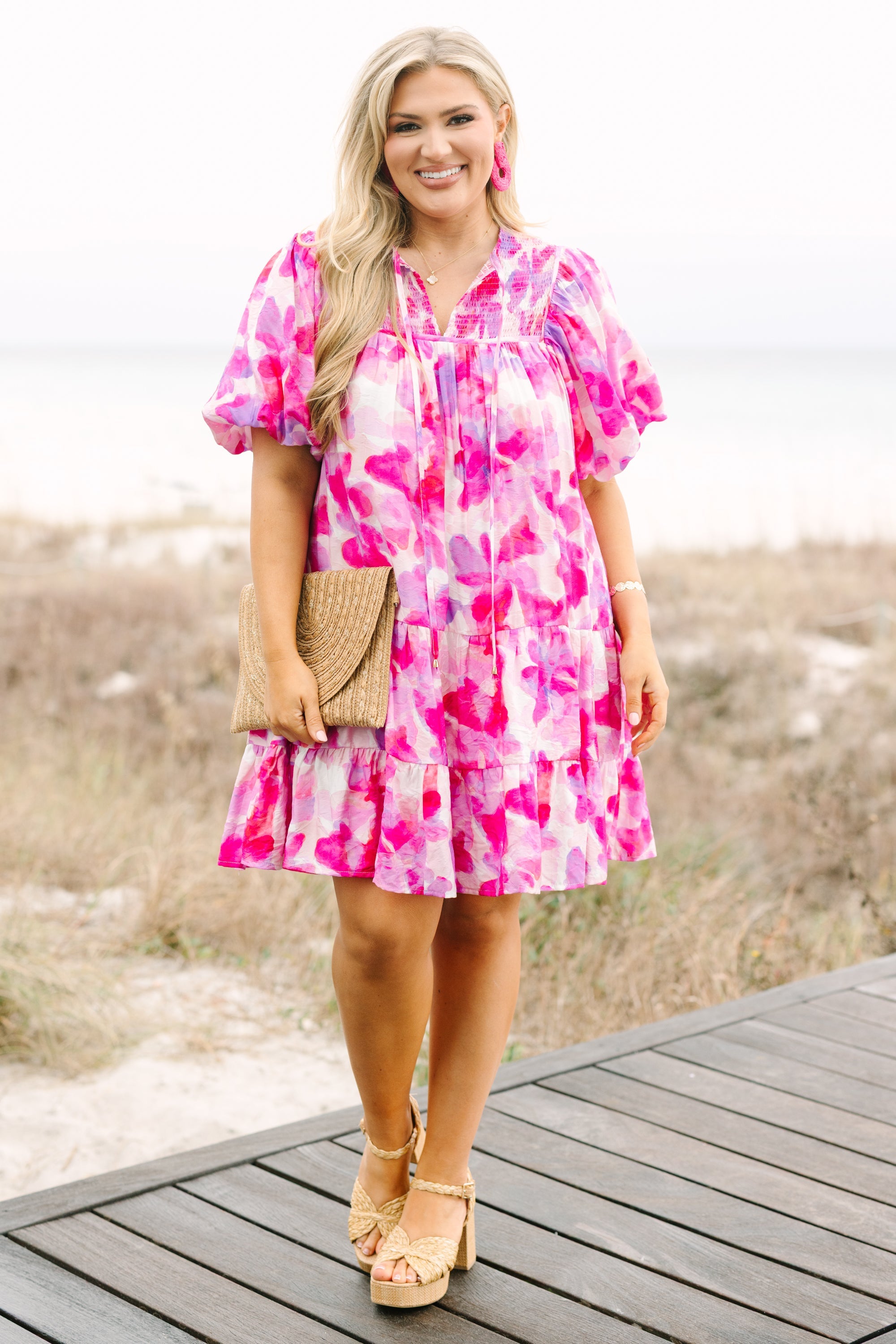 Something Good Dress, Fuchsia Watercolor