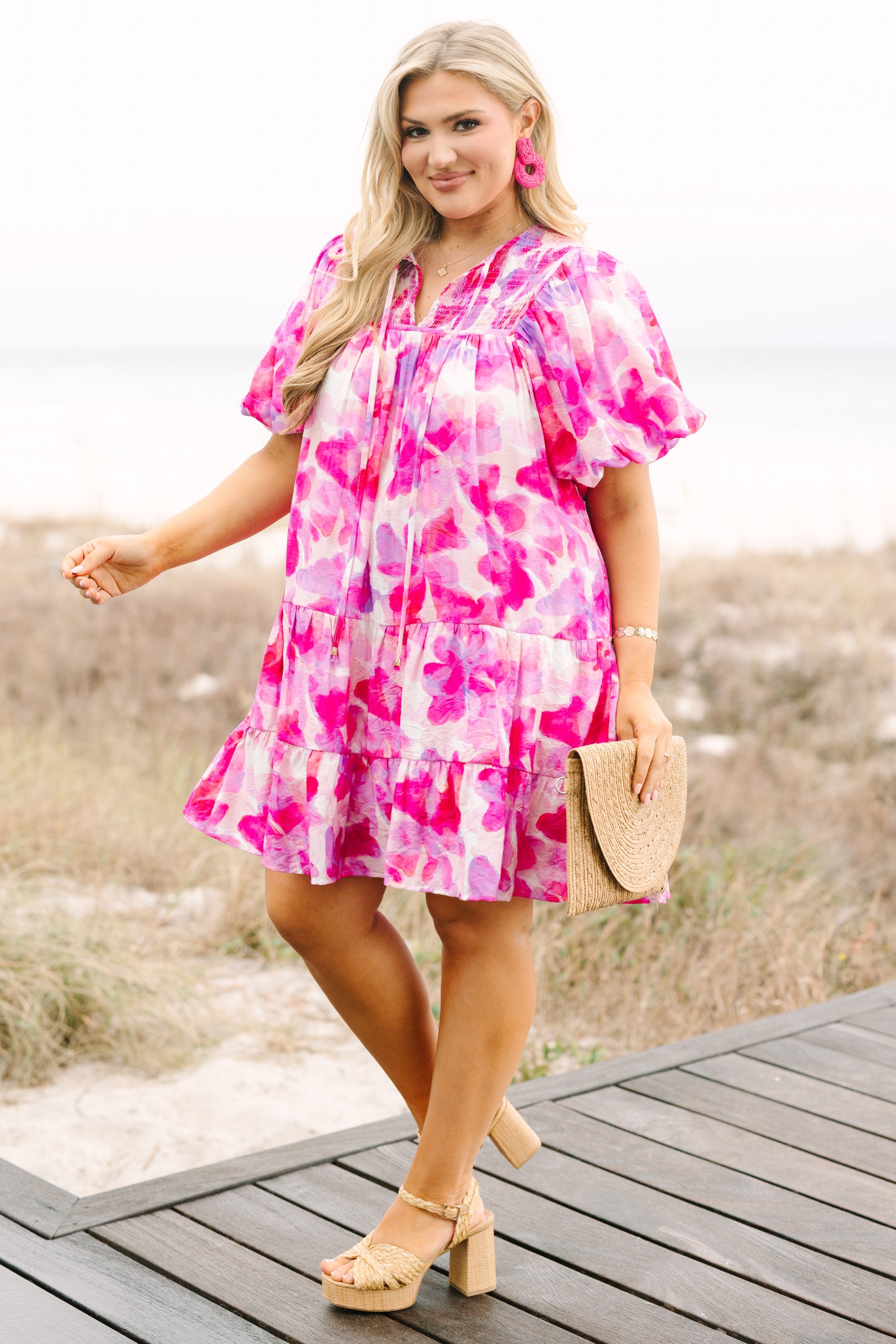 Something Good Dress, Fuchsia Watercolor