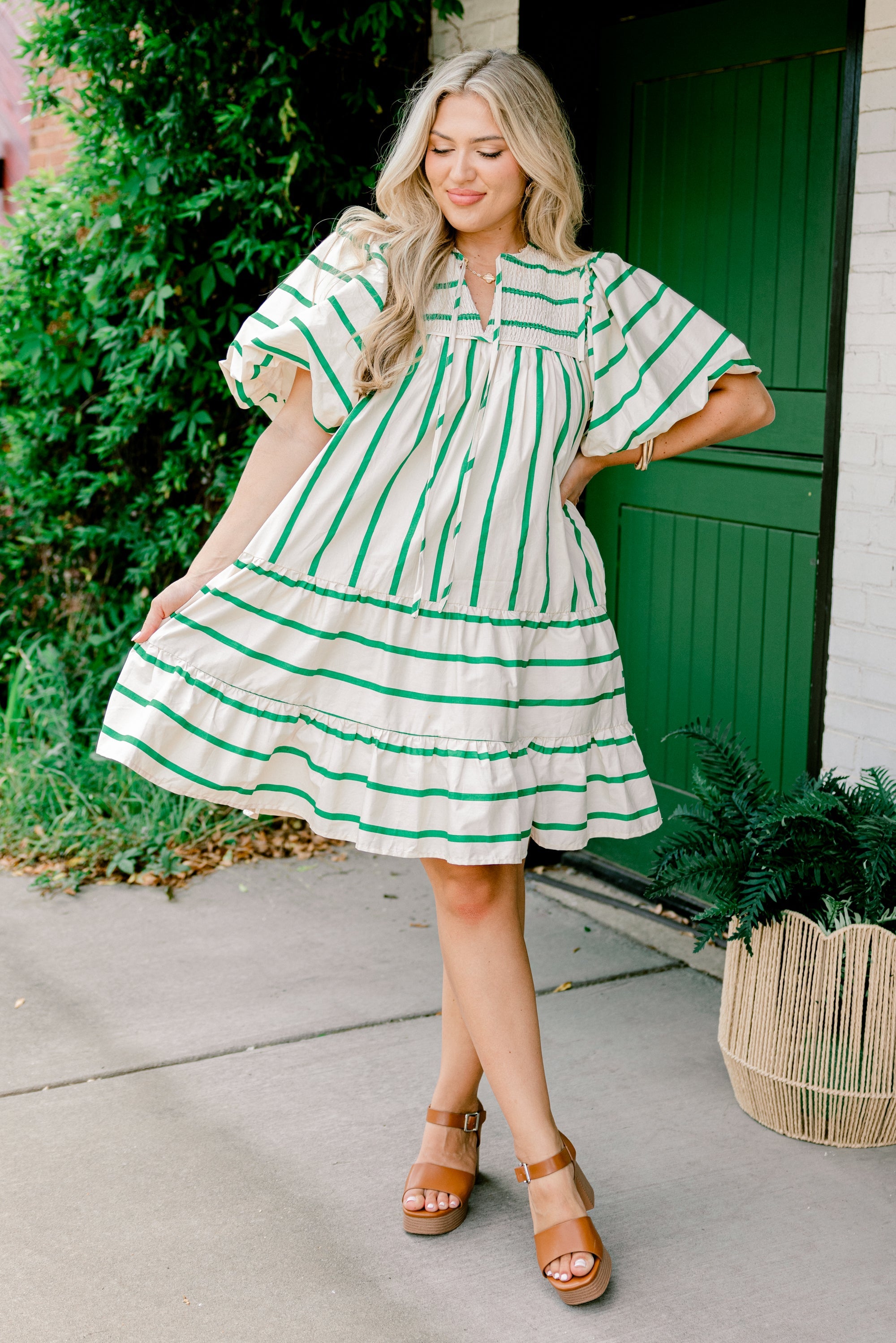 Something Good Dress, Green Stripe