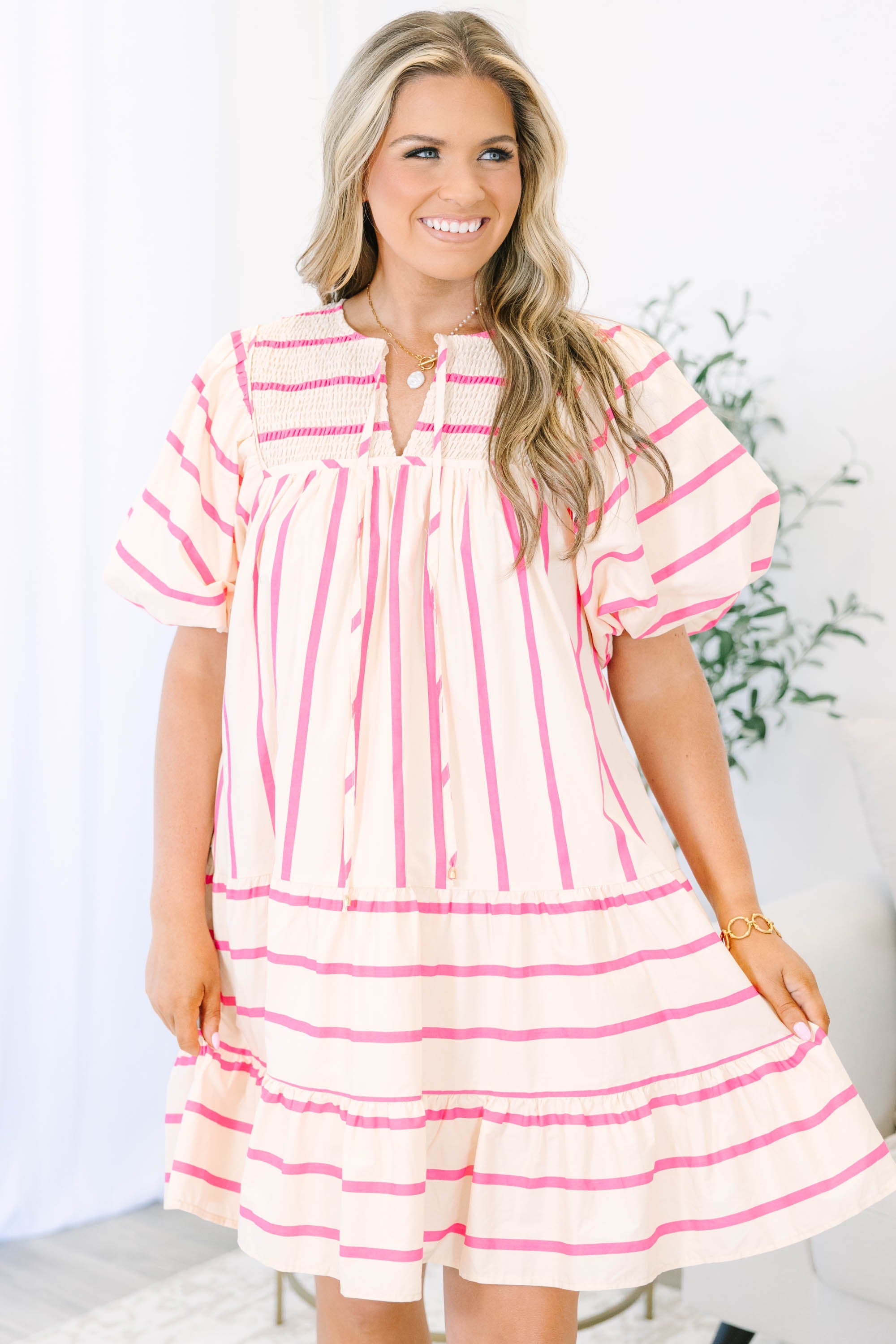 Something Good Dress, Pink Stripe