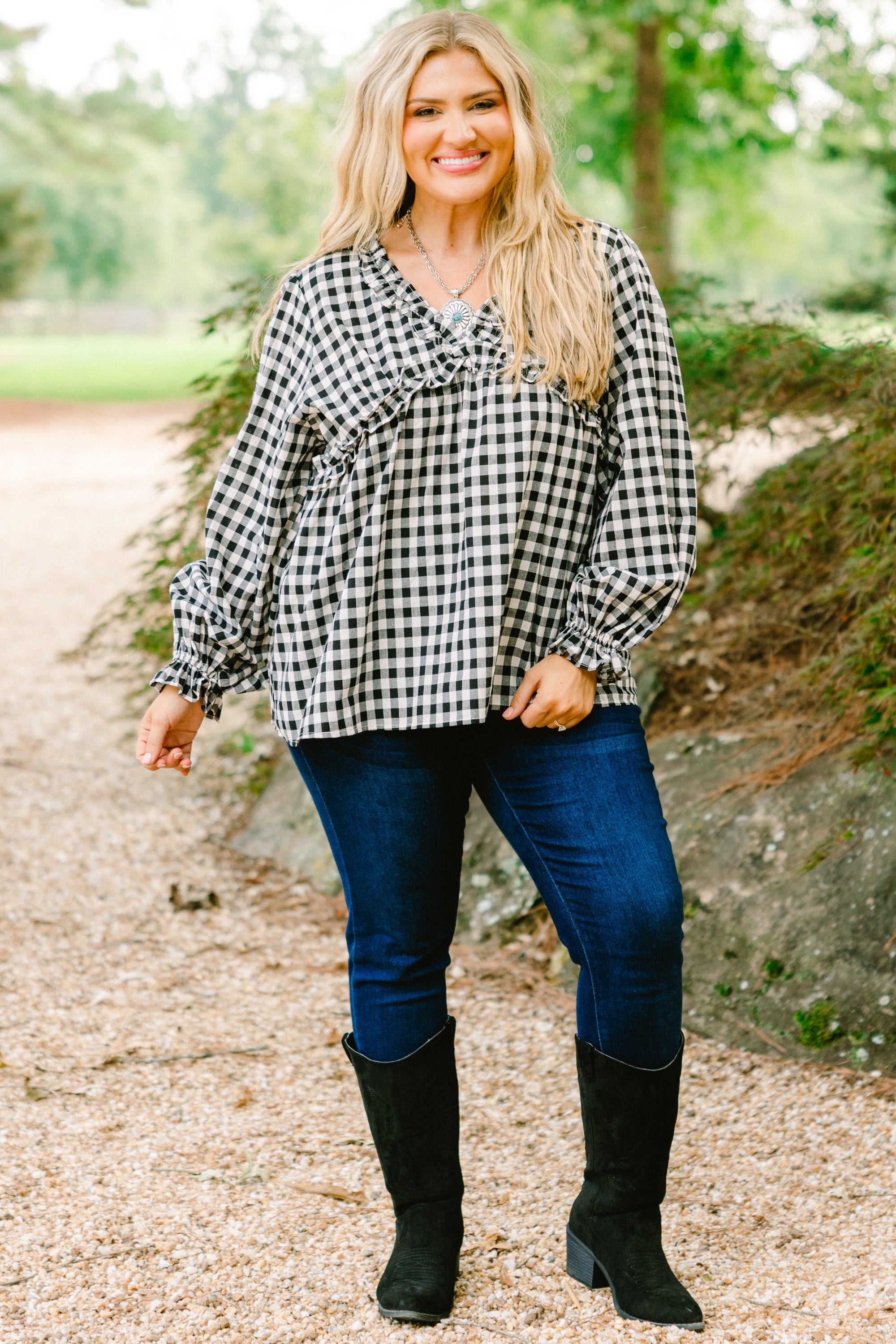 Sparkling Sunlight Top, Black Gingham