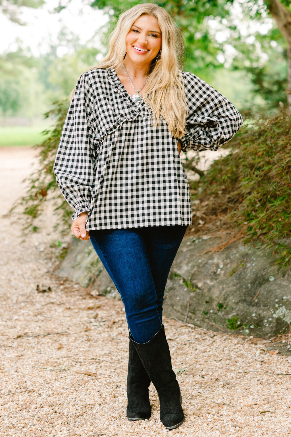 Sparkling Sunlight Top, Black Gingham