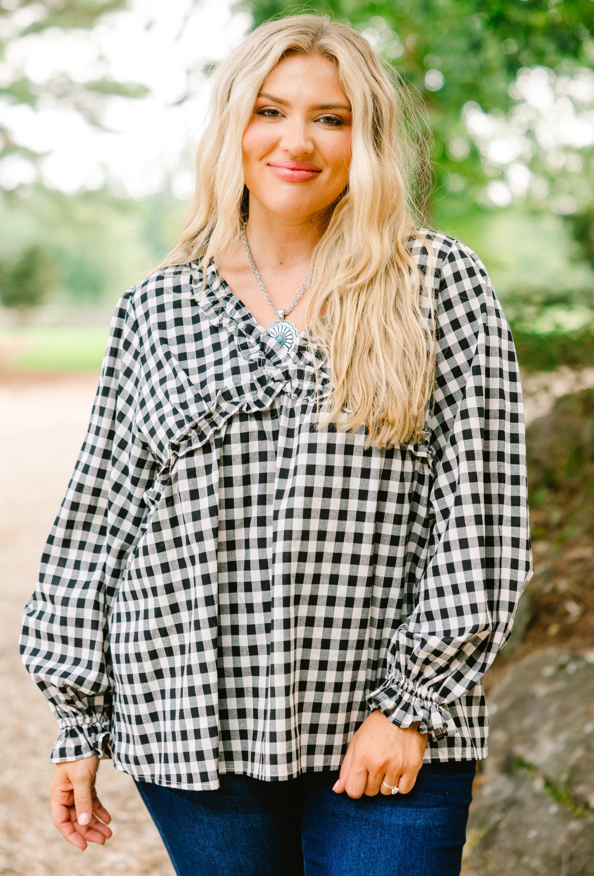 Sparkling Sunlight Top, Black Gingham