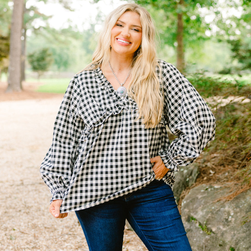Sparkling Sunlight Top, Black Gingham