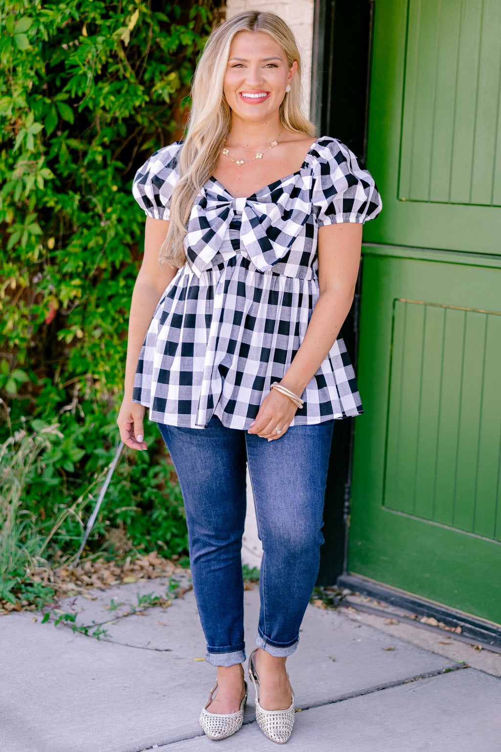 Speak Later Top, Black Gingham