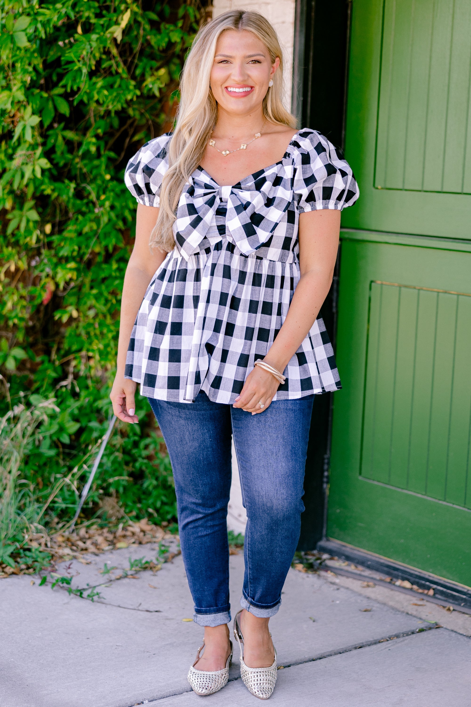 Speak Later Top, Black Gingham