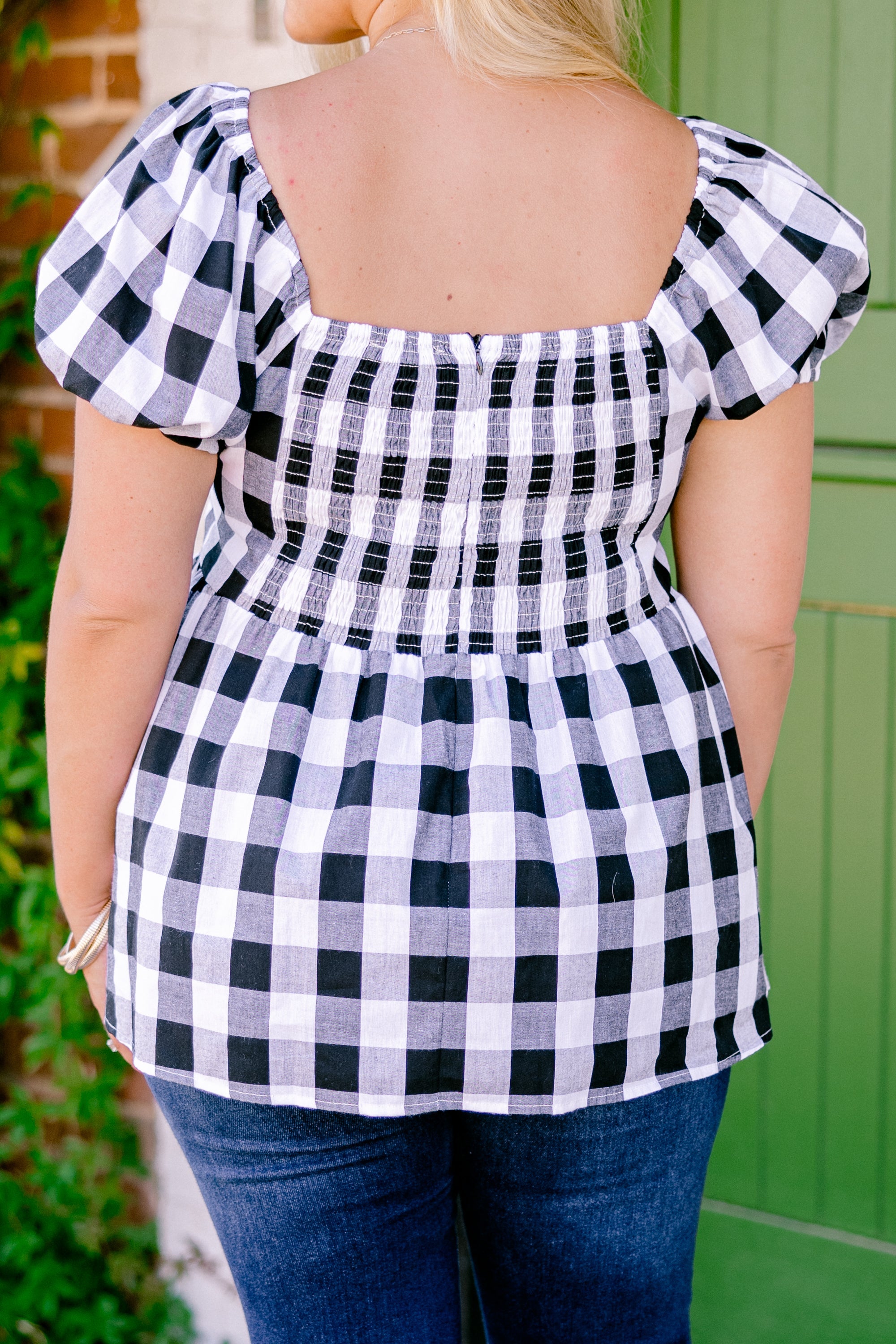 Speak Later Top, Black Gingham