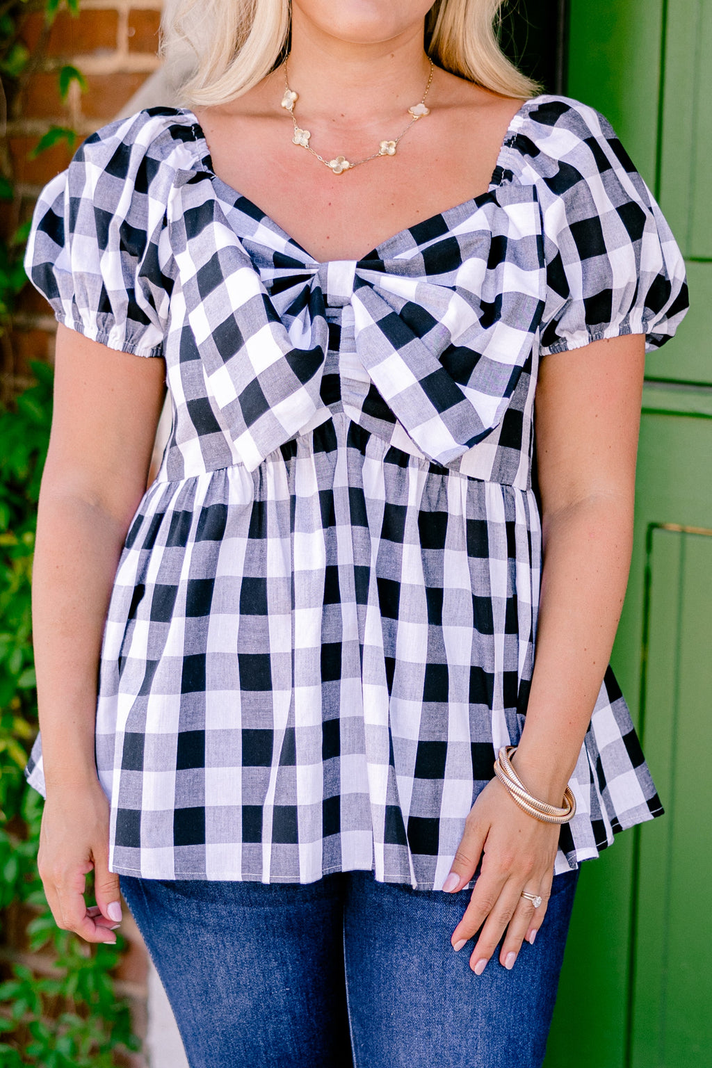 Speak Later Top, Black Gingham