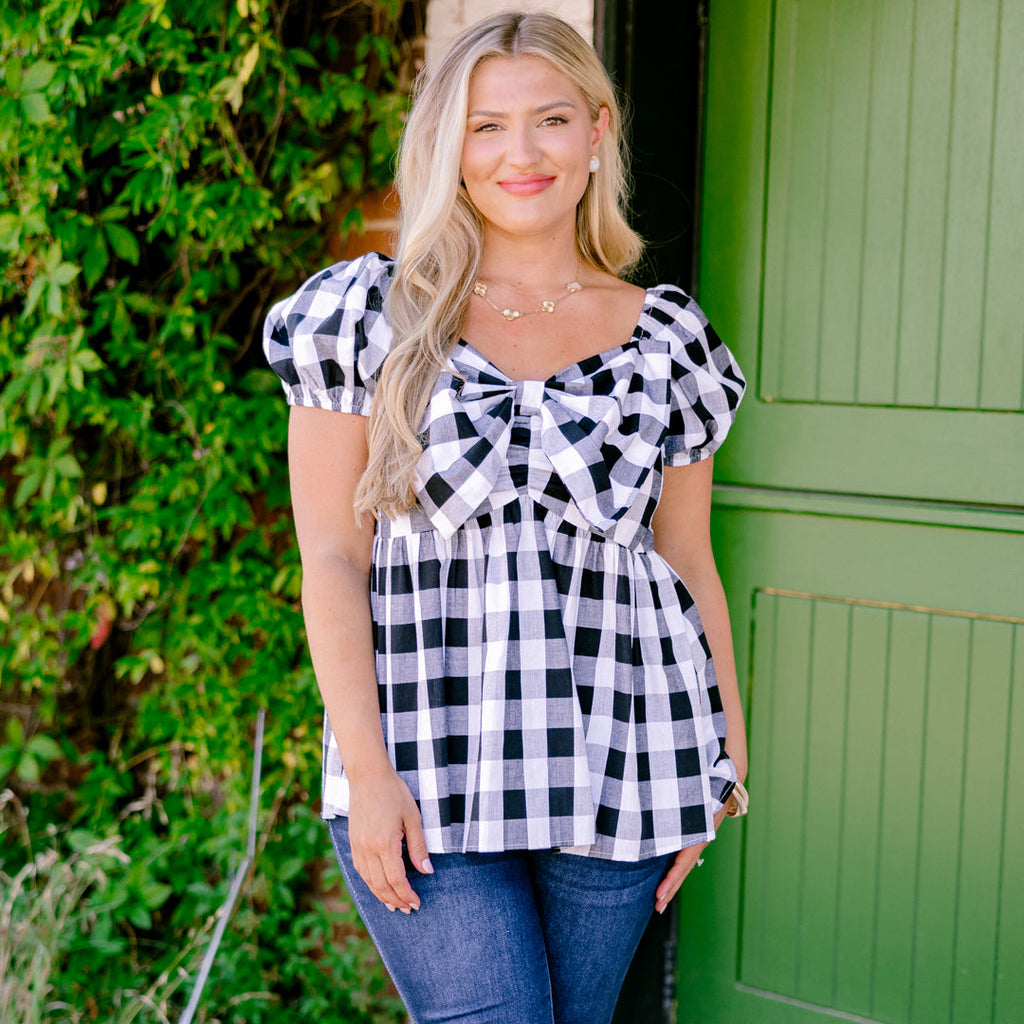 Speak Later Top, Black Gingham