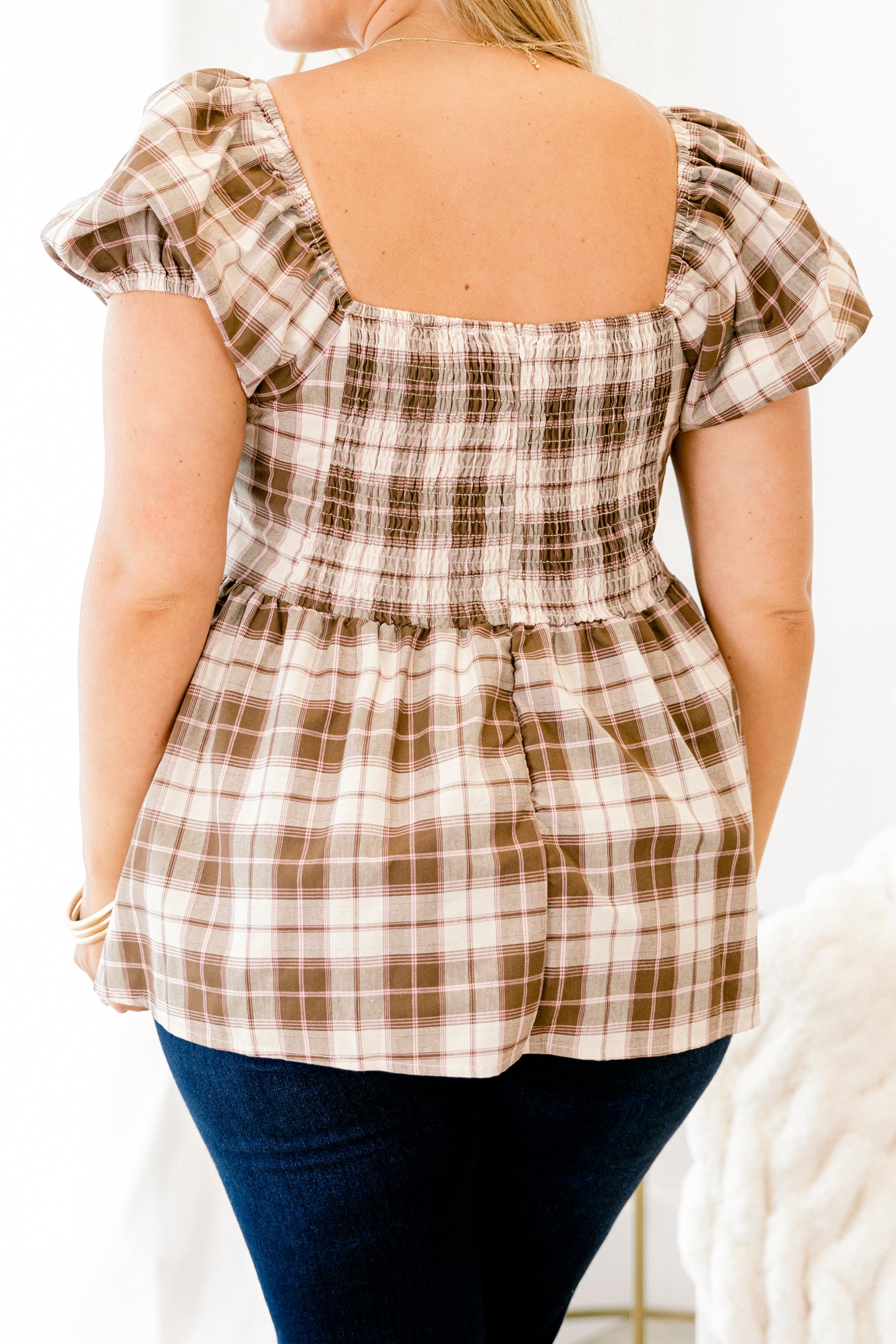 Speak Later Top, Brown Plaid