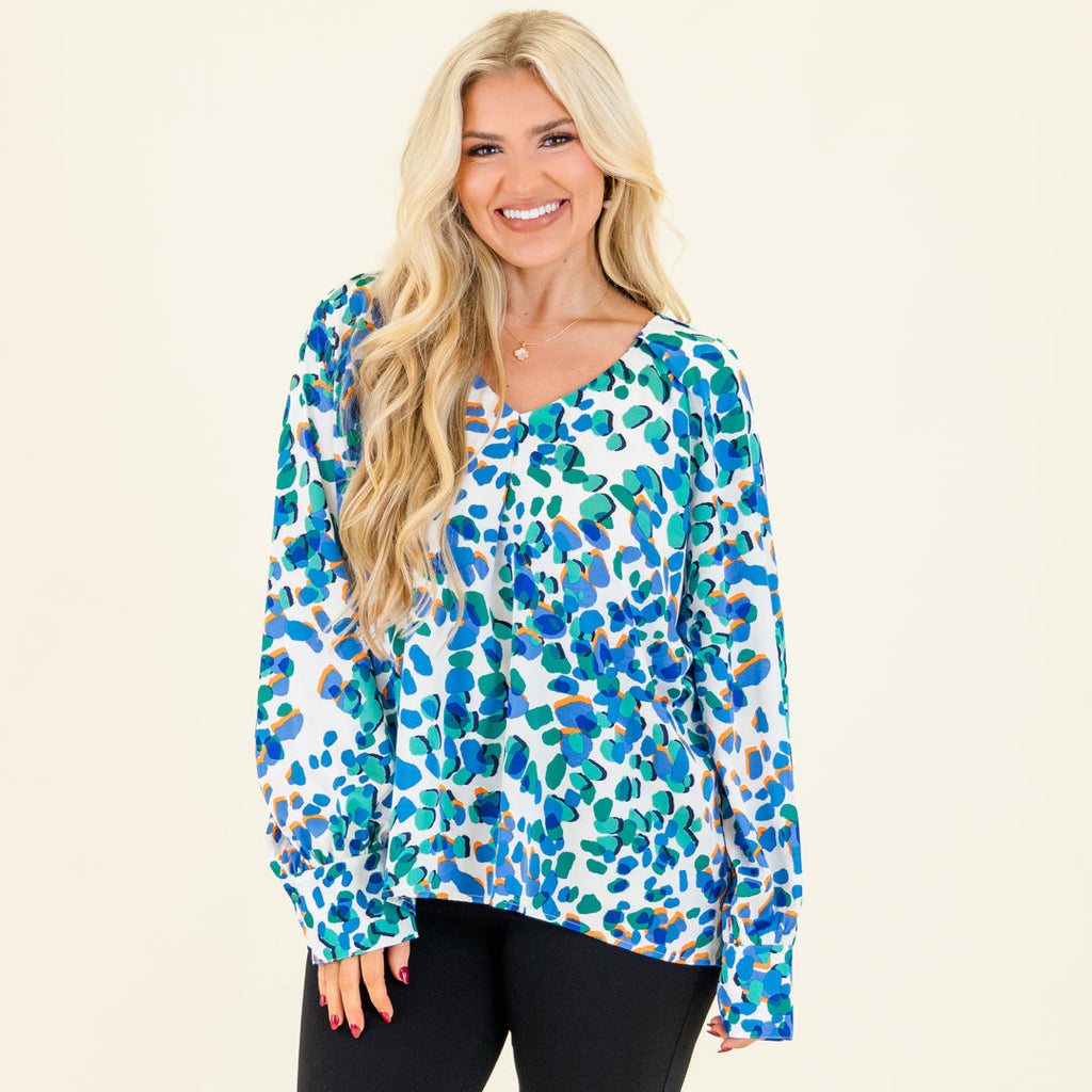 Splashes Of Color Blouse, Blue
