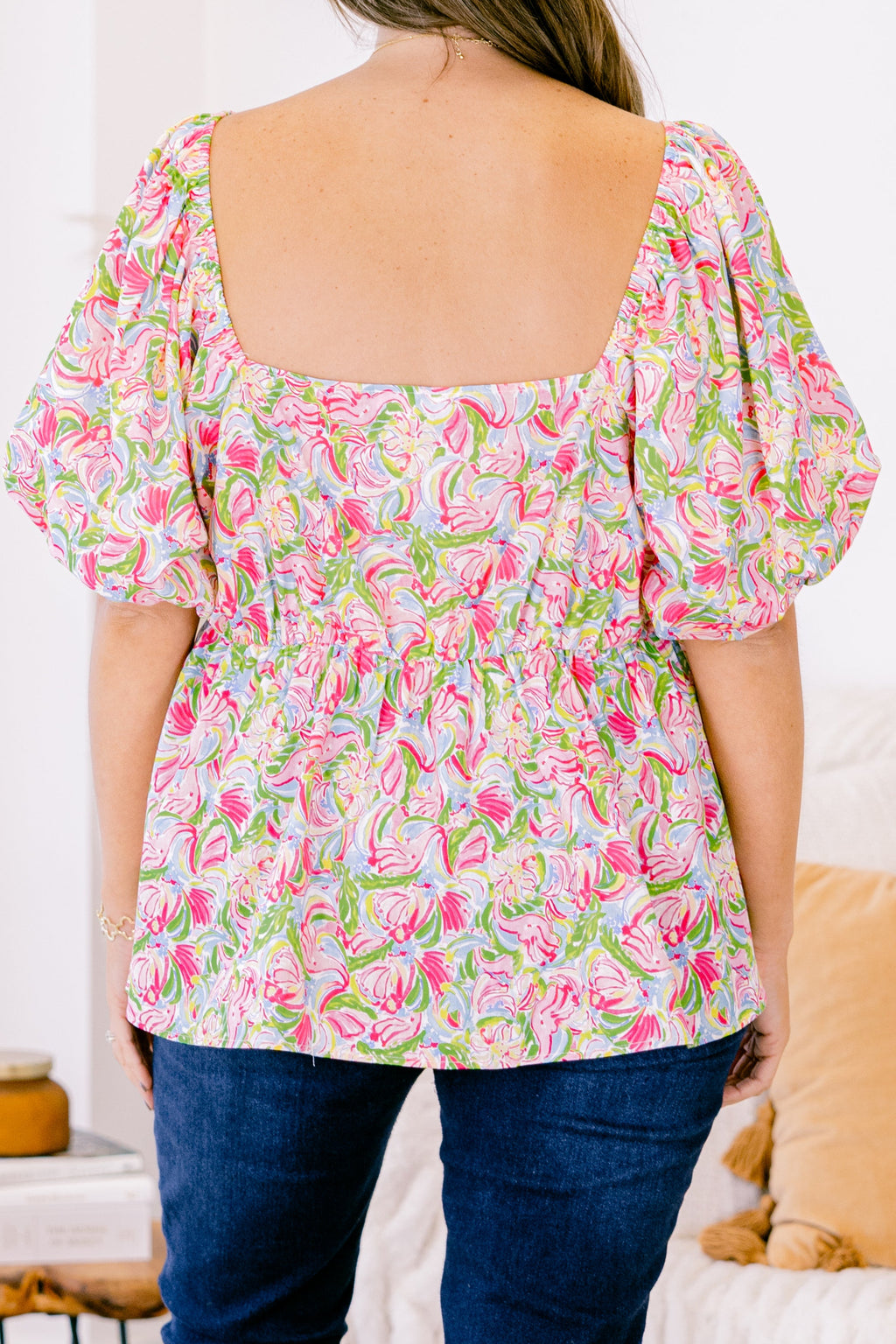 Spring Romance Top, Pink Abstract