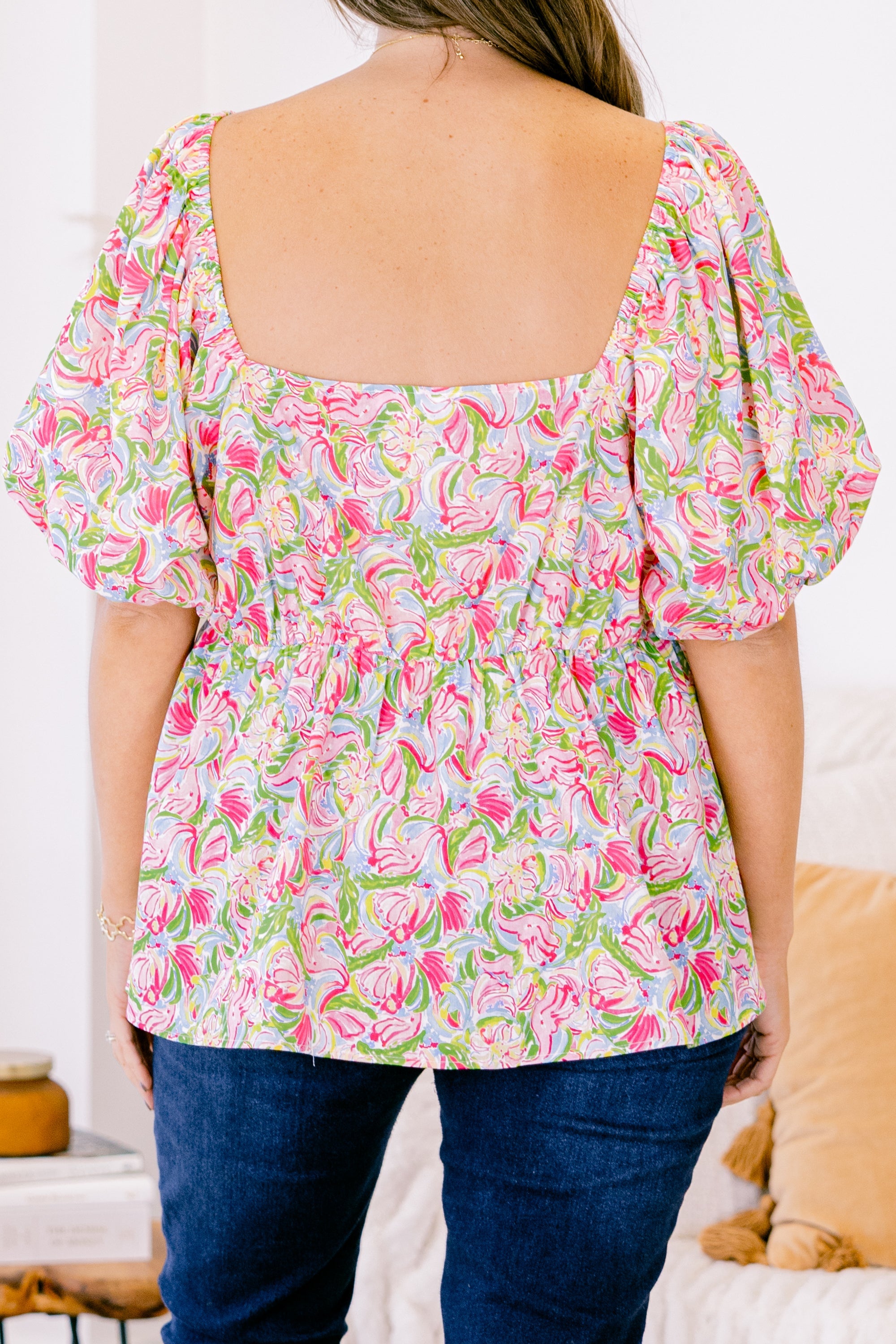 Spring Romance Top, Pink Abstract