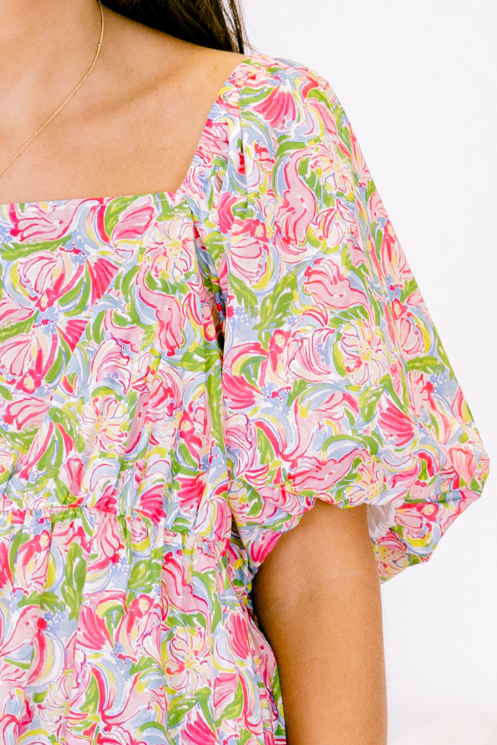 Spring Romance Top, Pink Abstract