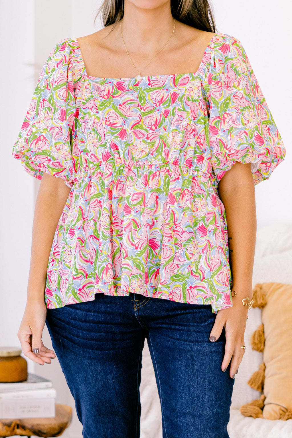 Spring Romance Top, Pink Abstract