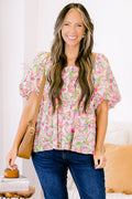 Spring Romance Top, Pink Abstract
