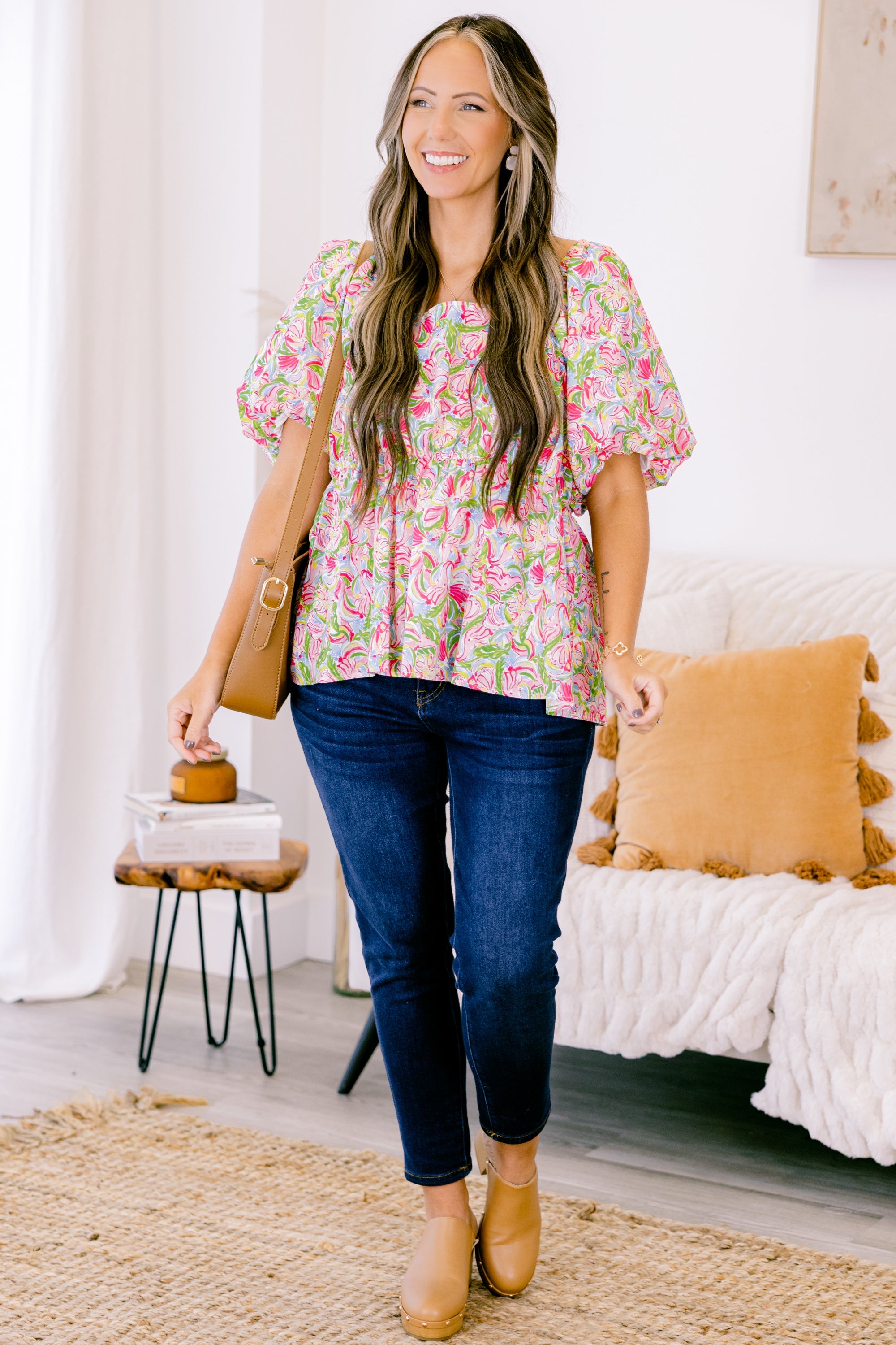 Spring Romance Top, Pink Abstract
