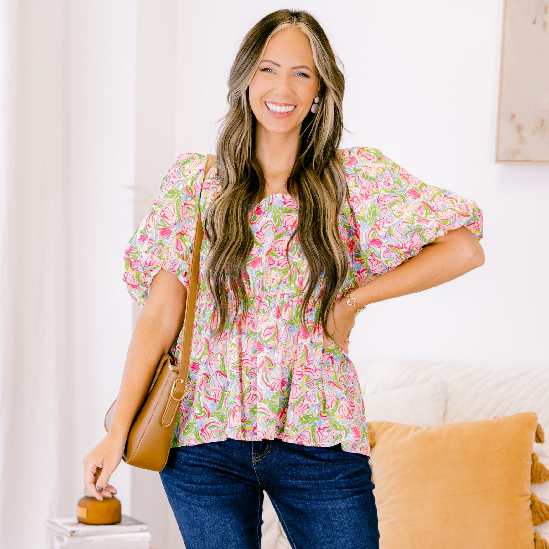 Spring Romance Top, Pink Abstract