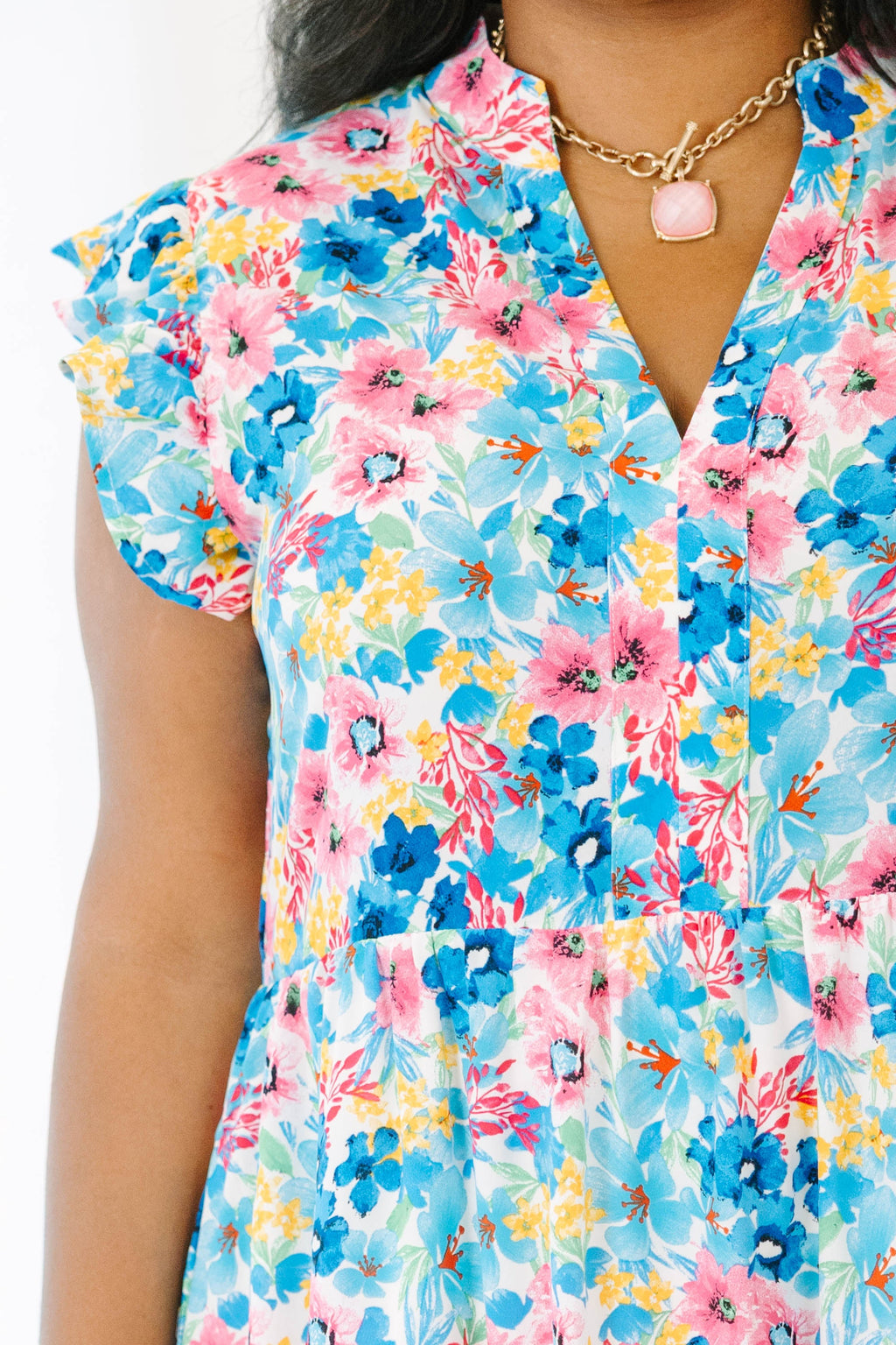 Springtime Splendor Midi Dress, Blue Floral