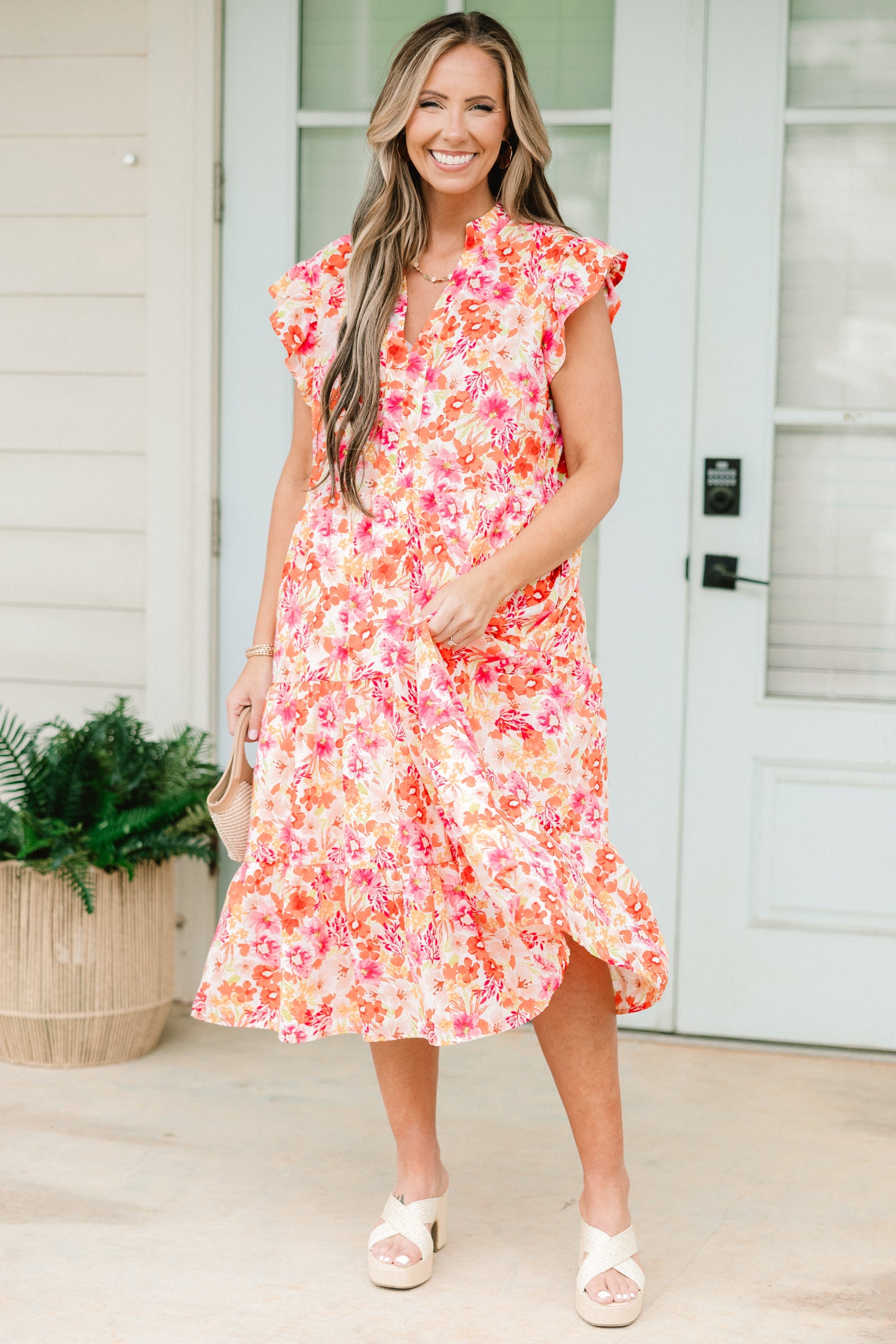 Springtime Splendor Midi Dress, Pink Floral