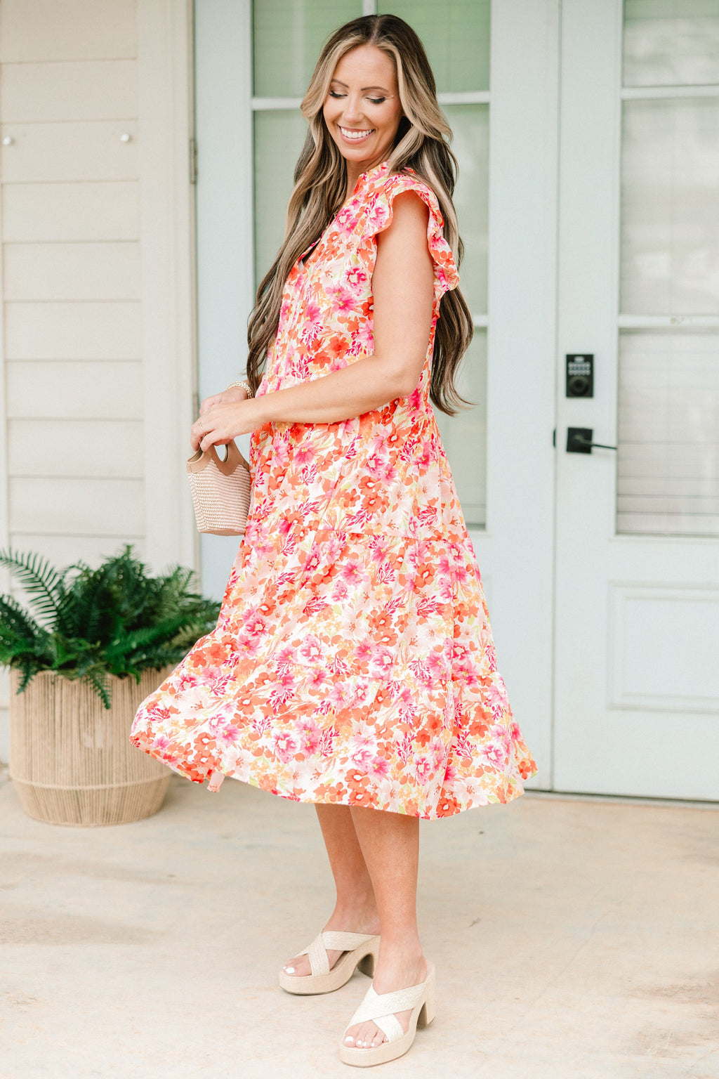 Springtime Splendor Midi Dress, Pink Floral