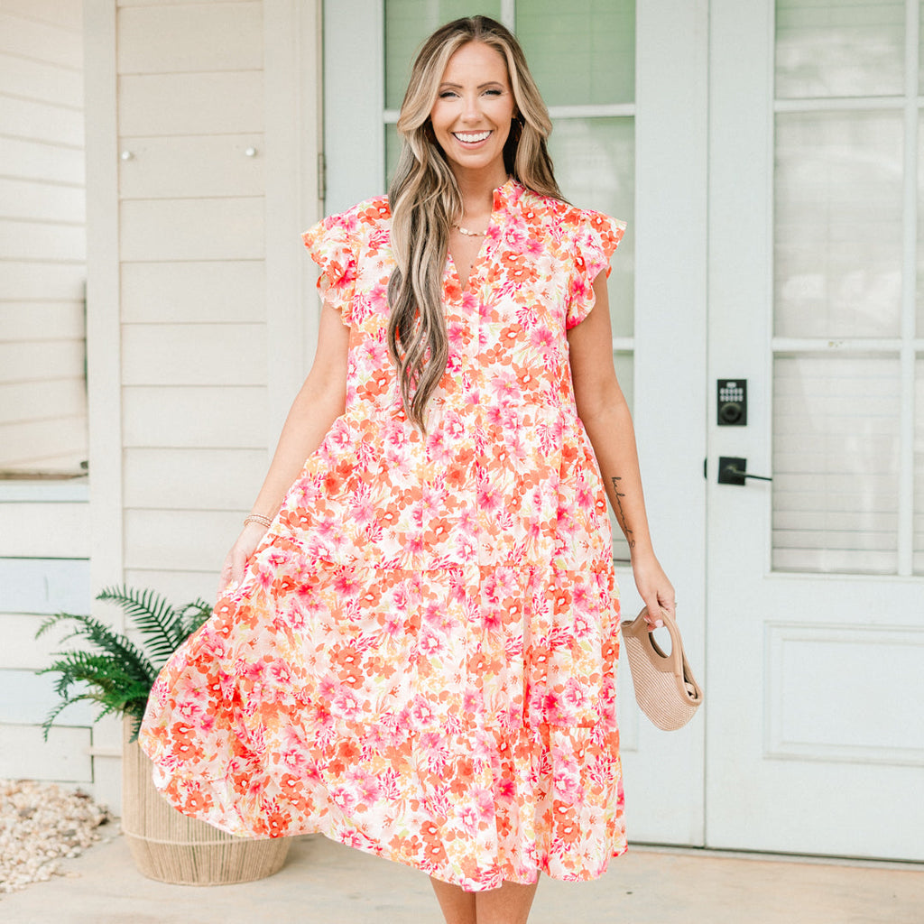 Springtime Splendor Midi Dress, Pink Floral