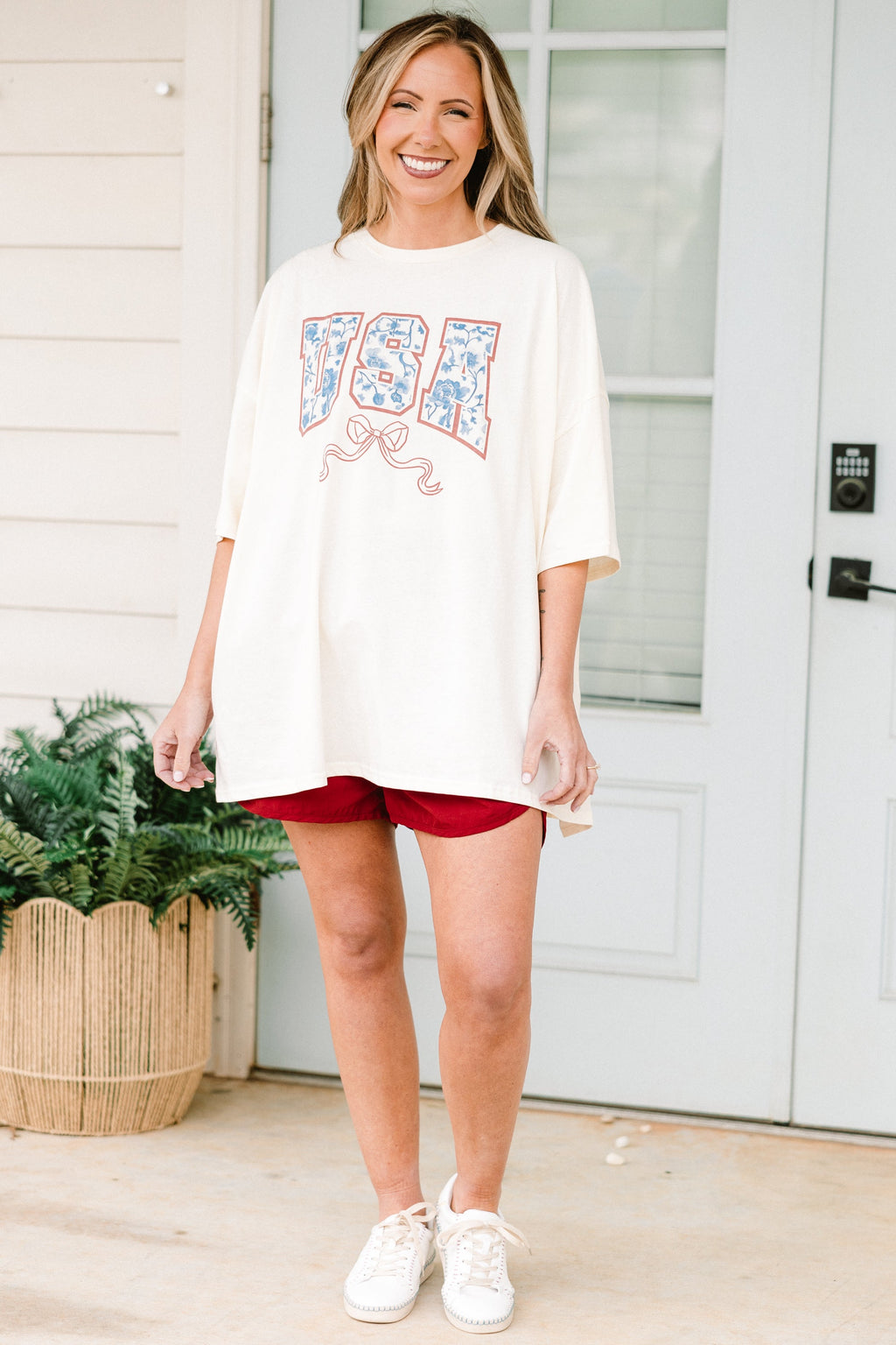 Star Spangled Blooms Boyfriend Tee, Ivory
