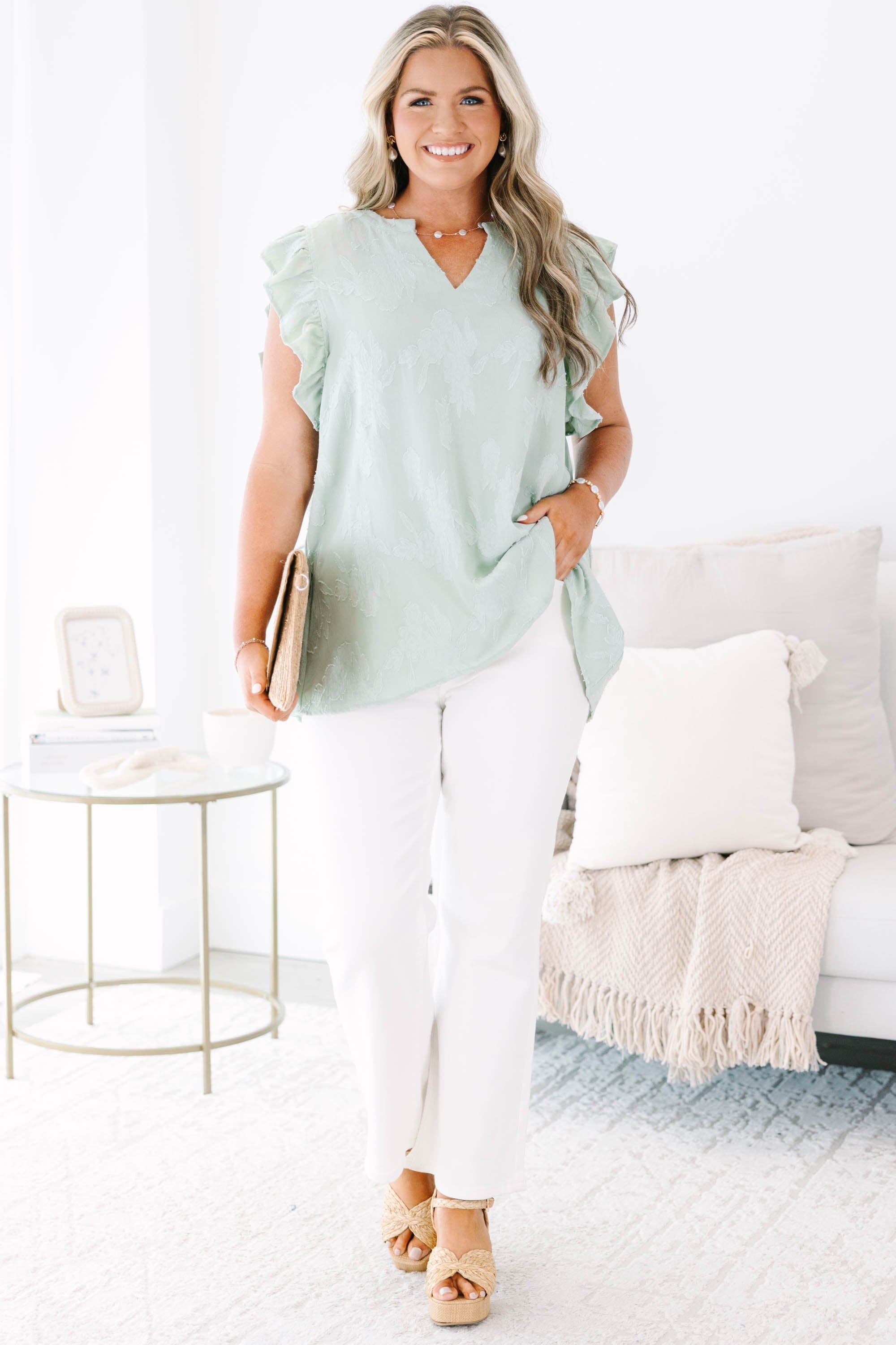 Stay Awhile Top, Sage Floral